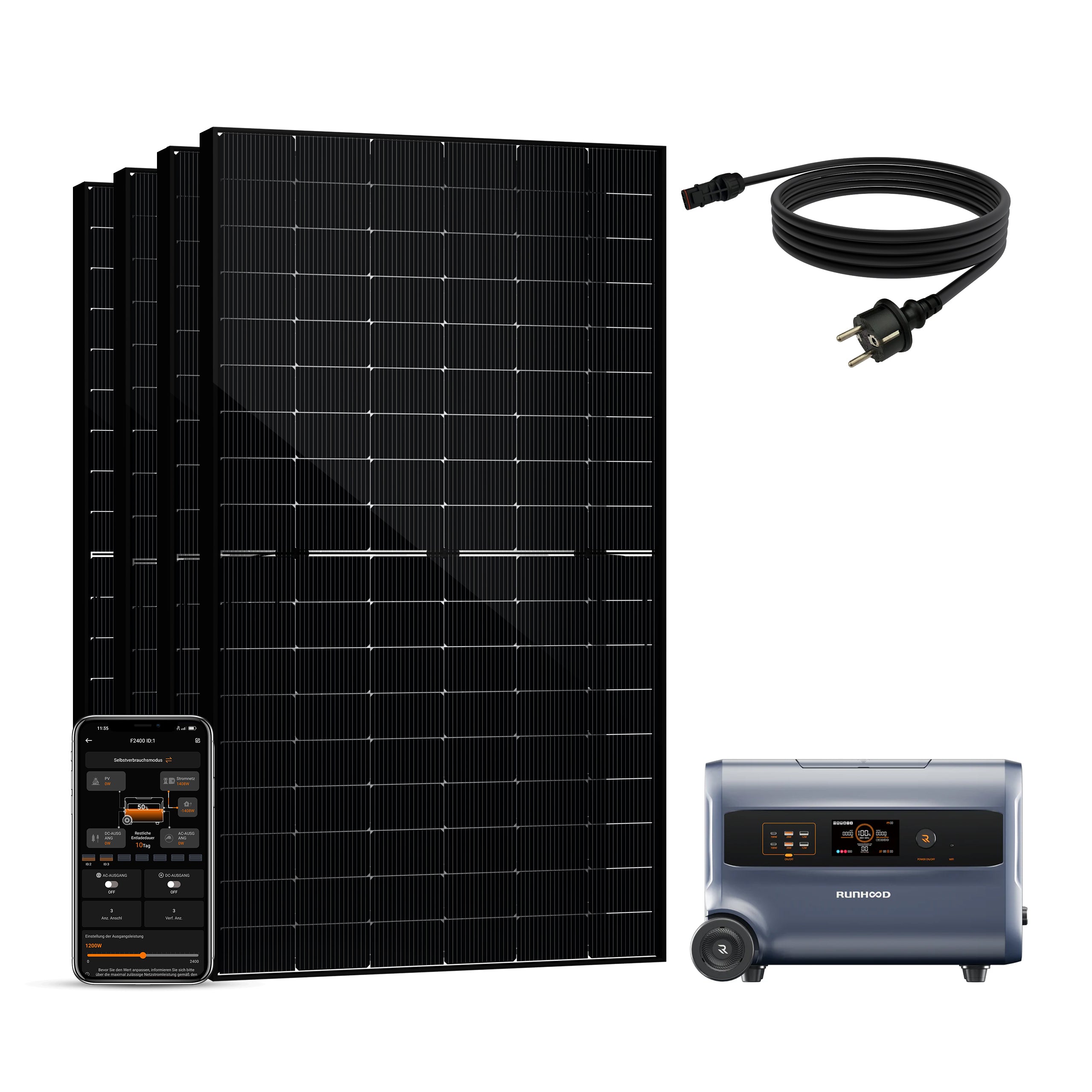 Balkonkraftwerk mit Speicher 2000W+400W - inkl. RUNHOOD F2400 (3 IN 1)