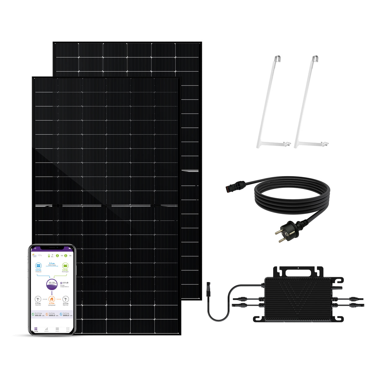 SAKETE Balkonkraftwerk 1000W+200W Glas-Glas Komplettset mit 3in1 Halterung