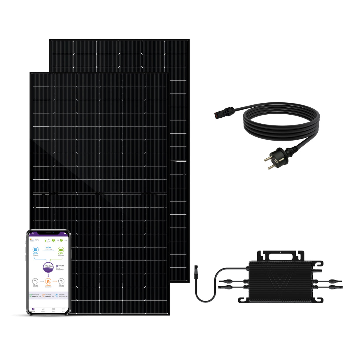 SAKETE Balkonkraftwerk 1000W+200W Glas-Glas Komplettset ohne Halterung