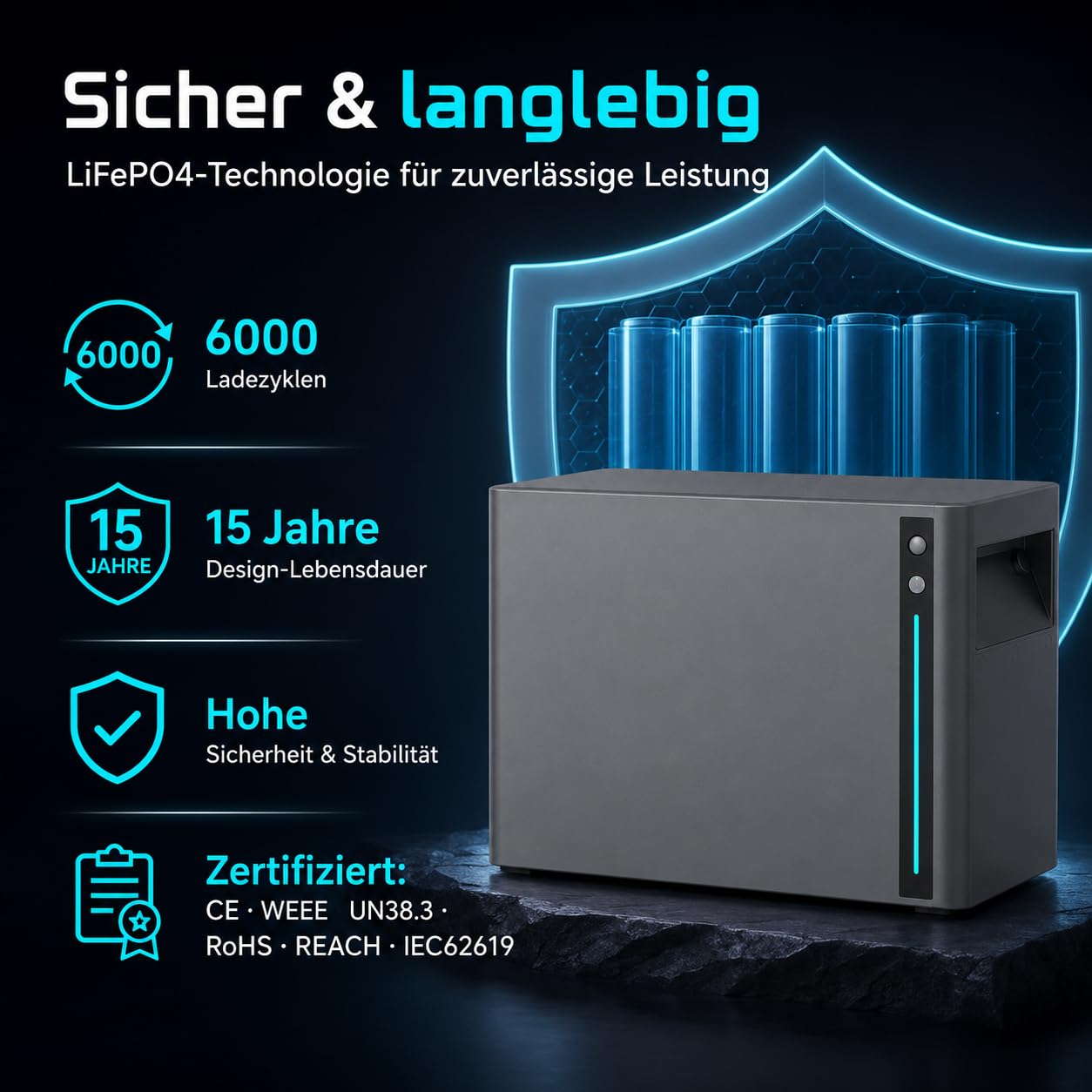 SAKETE S3-20 Speicher für Balkonkraftwerk – 2,01 kWh LiFePO4, erweiterbar bis 10 kWh