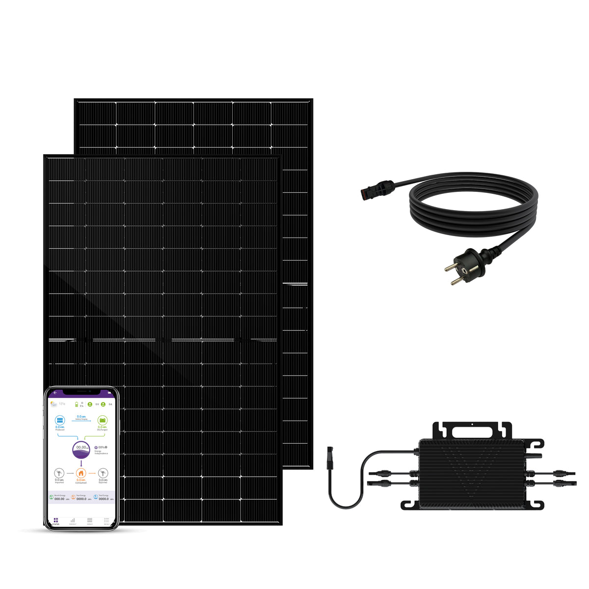 SAKETE Balkonkraftwerk 900W+180W Glas-Glas Komplettset ohne Halterung