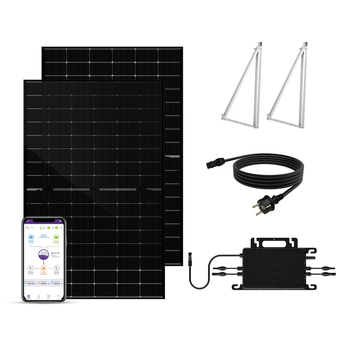 SAKETE Balkonkraftwerk 900W+180W Glas-Glas Komplettset mit 3in1 Halterung