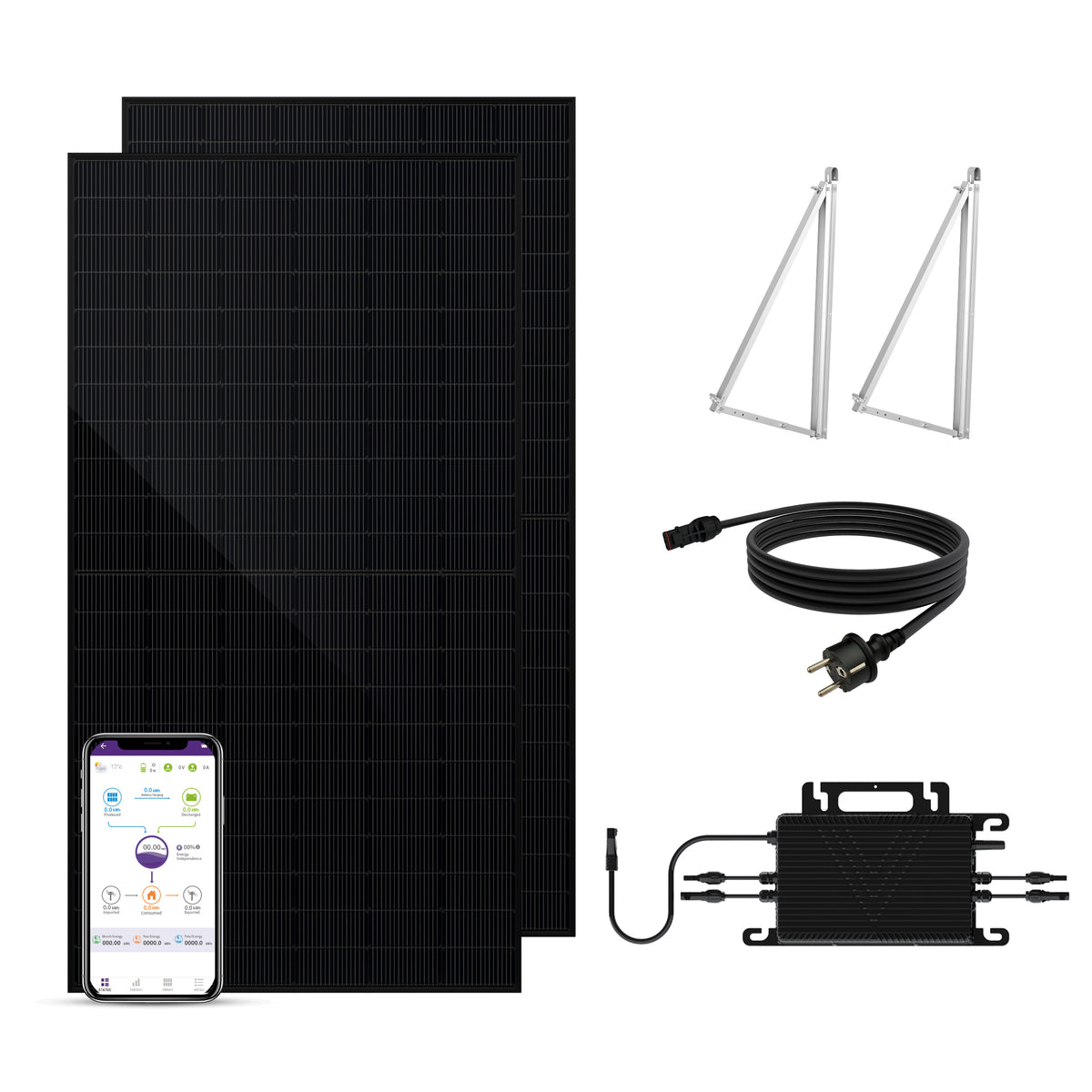 SAKETE Balkonkraftwerk 1000W Einseitiges Glas Komplettset mit 3in1 Halterung