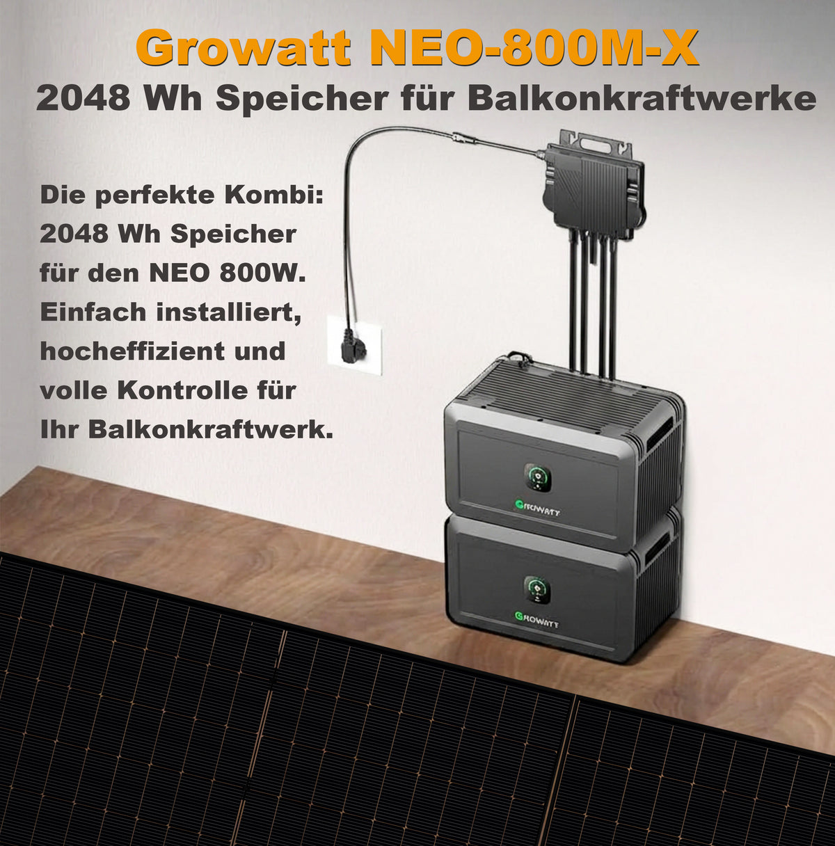 Balkonkraftwerk mit Speicher 2000W+400W - Growatt NOAH 2000 with NEO 800M-X