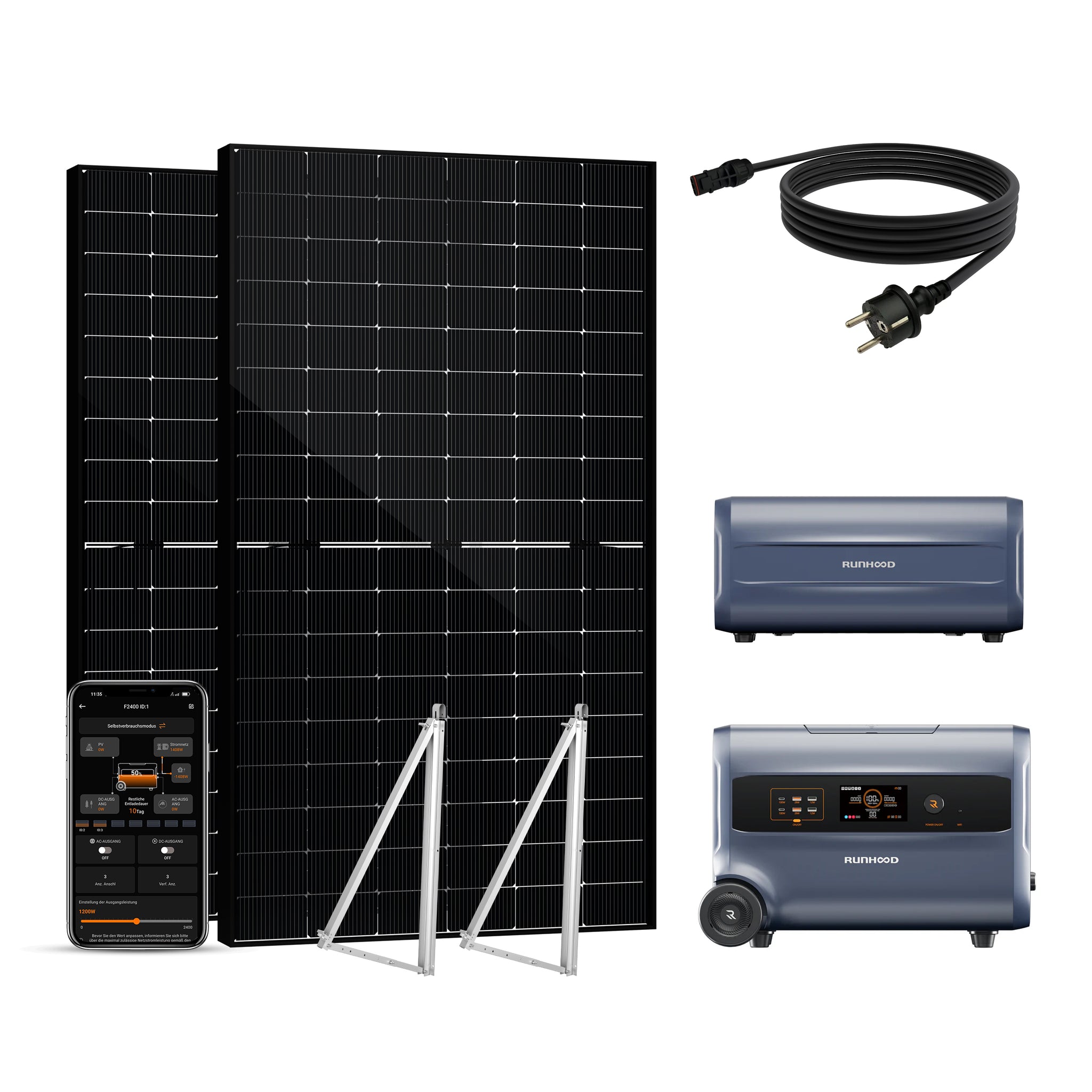 Balkonkraftwerk mit Speicher 1000W+200W - inkl. RUNHOOD F2400 (3 IN 1)