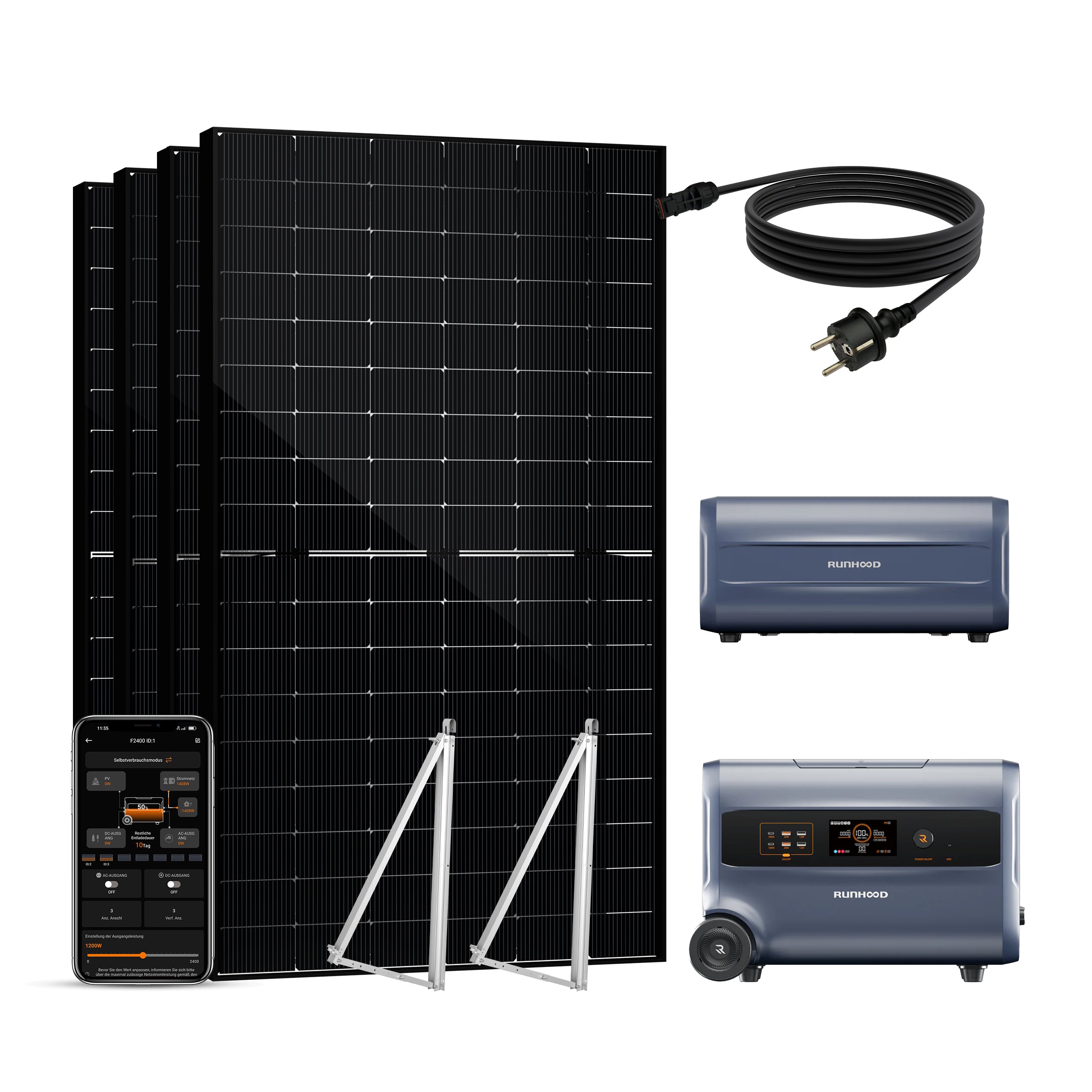 Balkonkraftwerk mit Speicher 2000W+400W - inkl. RUNHOOD F2400 (3 IN 1)