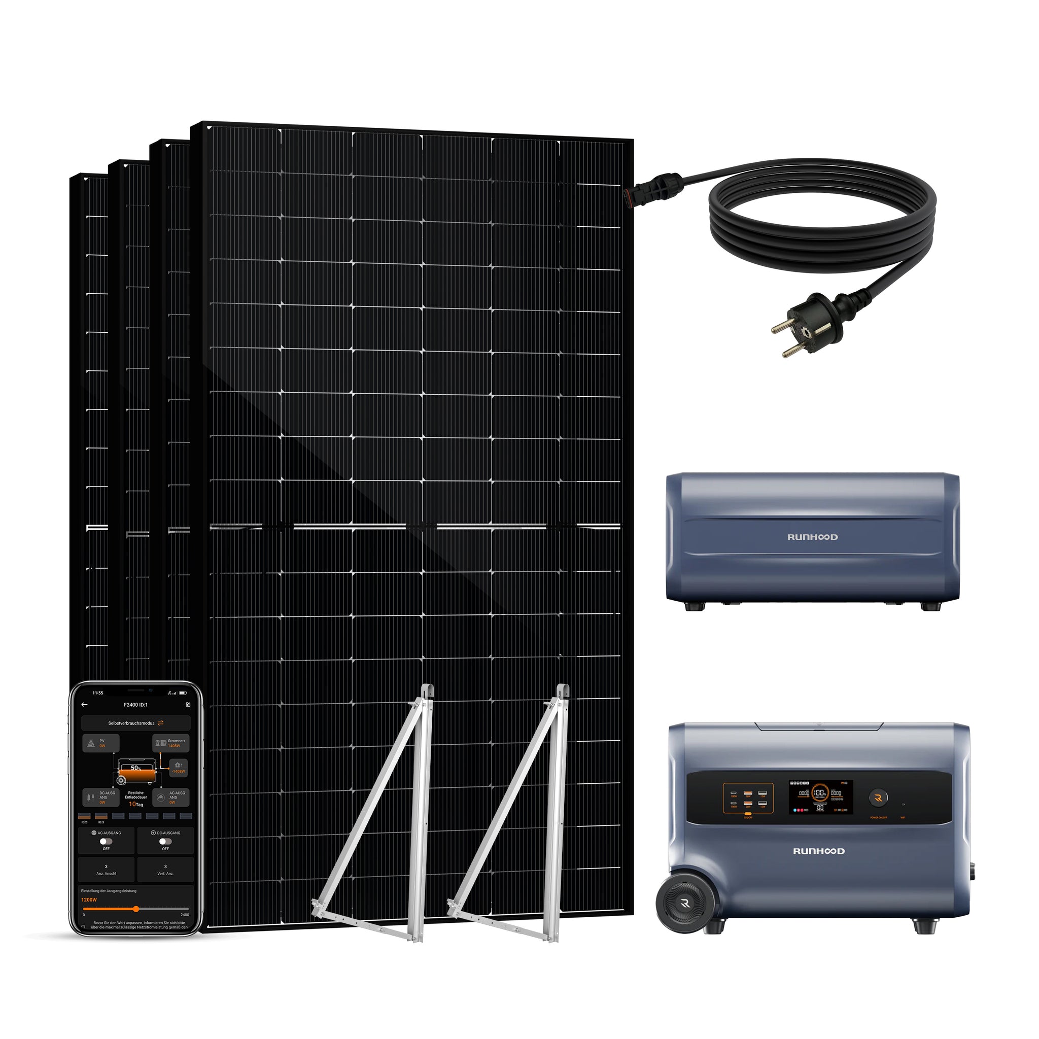Balkonkraftwerk mit Speicher 2000W+400W - inkl. RUNHOOD F2400 (3 IN 1)