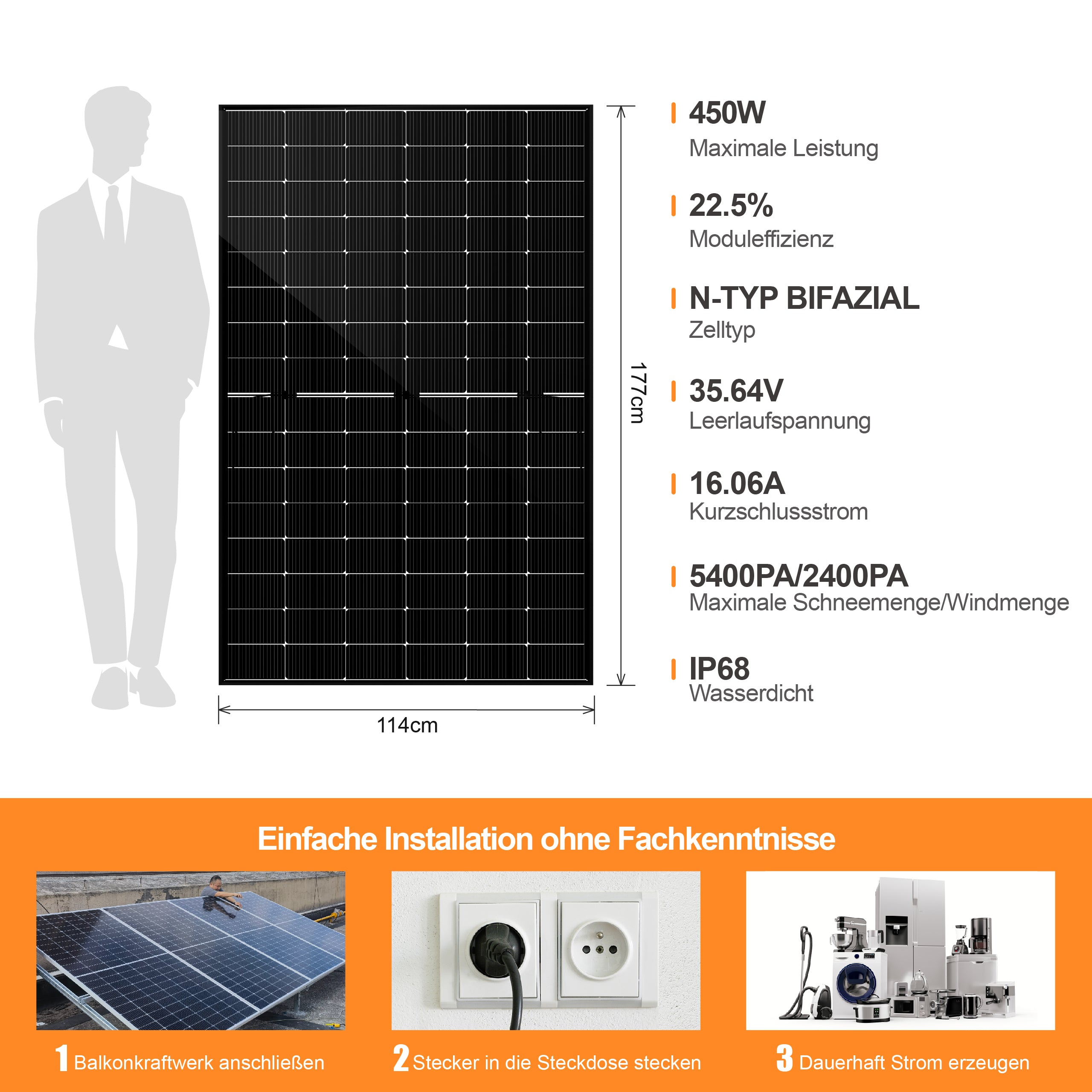 SAKETE 450W Bifaziale Glas-Glas Solarmodule SKT450M12-96D4