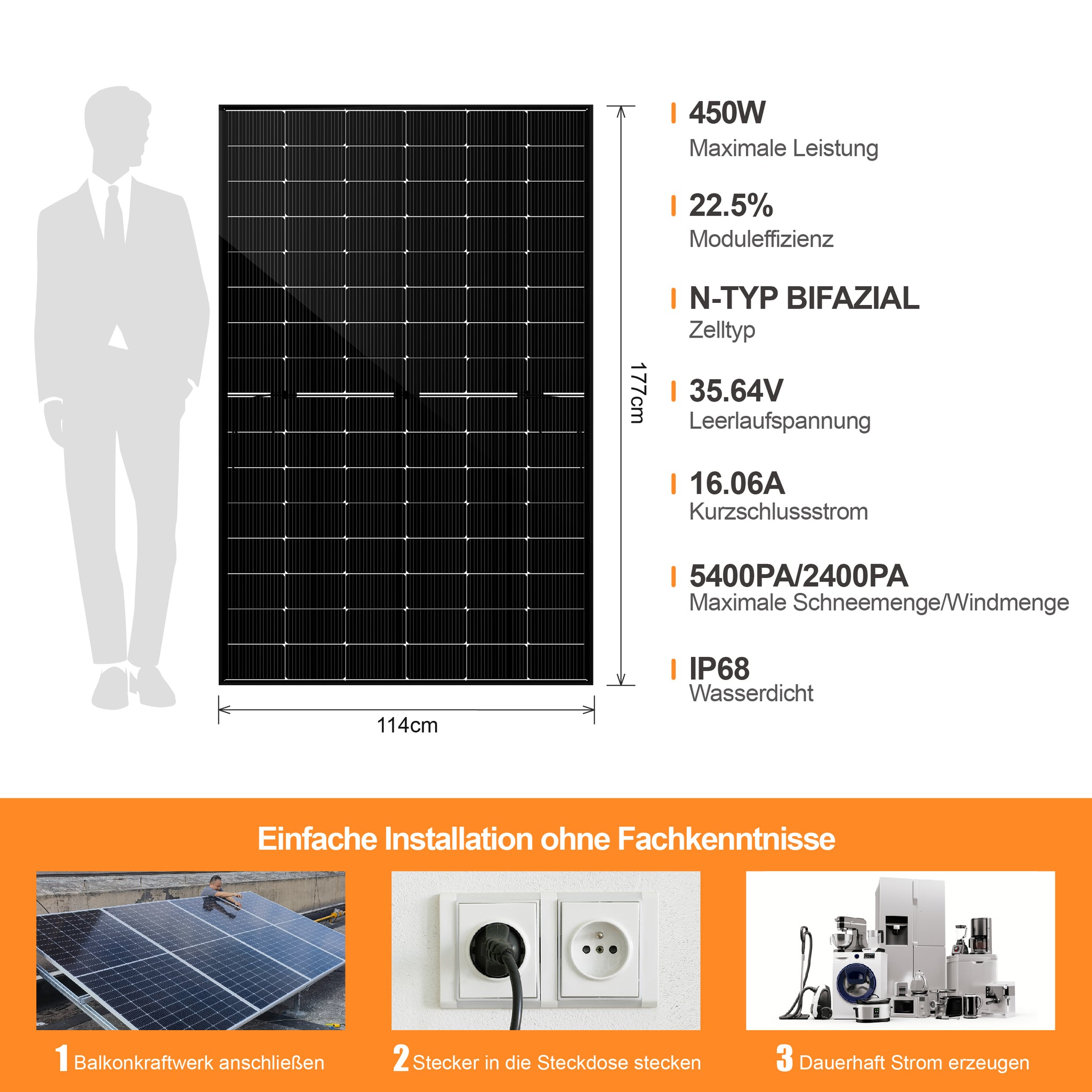 SAKETE 450W Bifaziale Glas-Glas Solarmodule SKT450M12-96D4