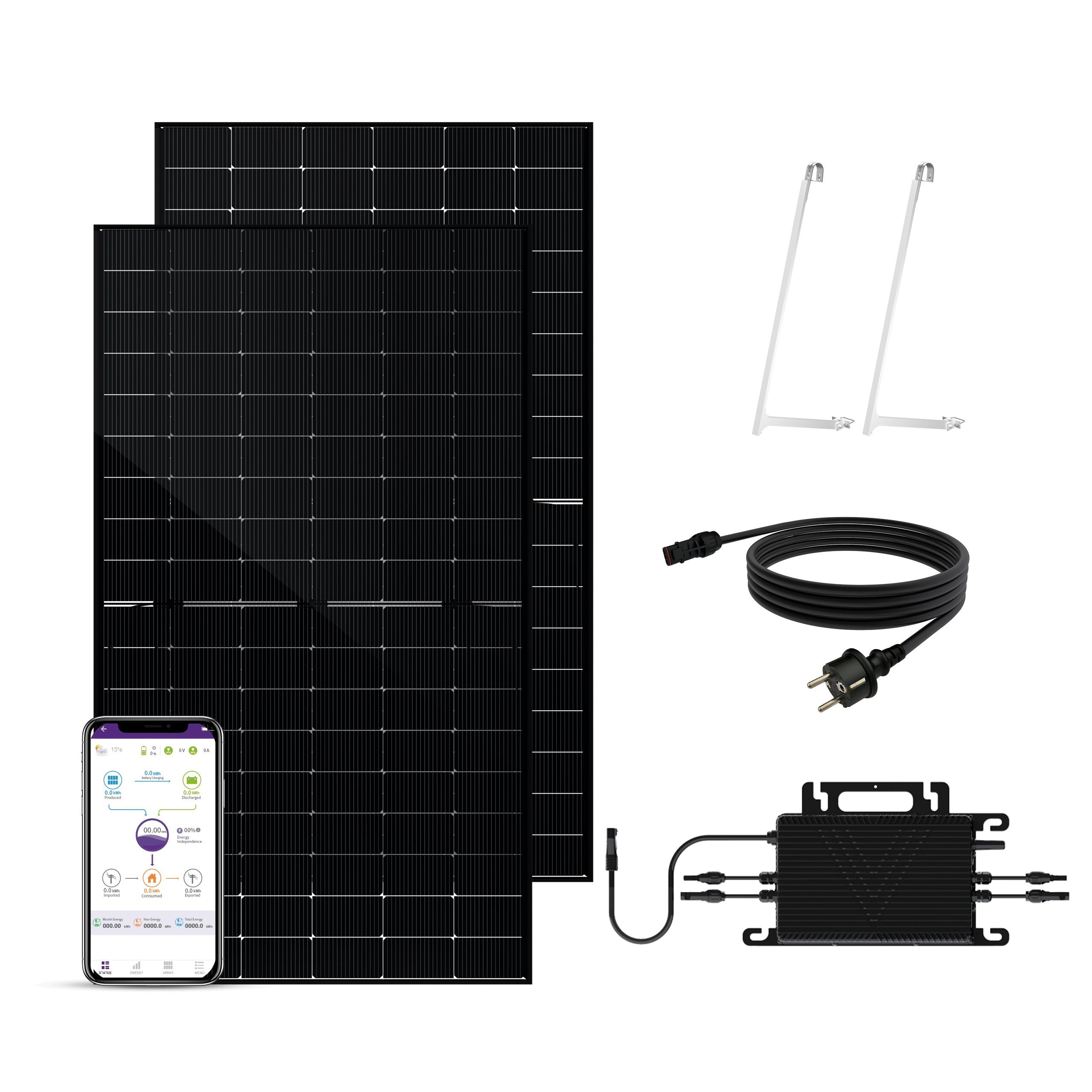 SAKETE Balkonkraftwerk 1000W+200W Glas-Glas Komplettset ohne Halterung