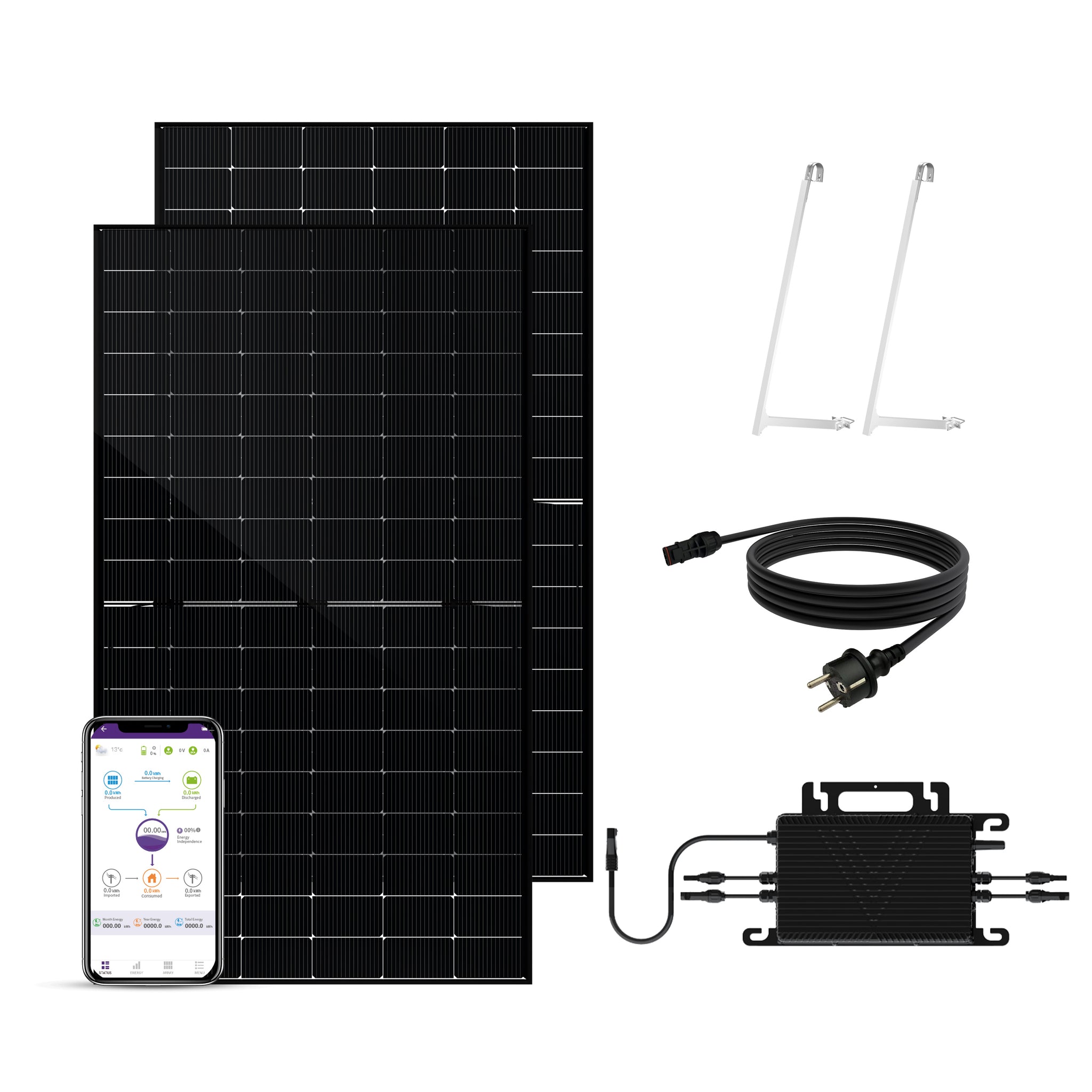 SAKETE Balkonkraftwerk 1000W+200W Glas-Glas Komplettset ohne Halterung