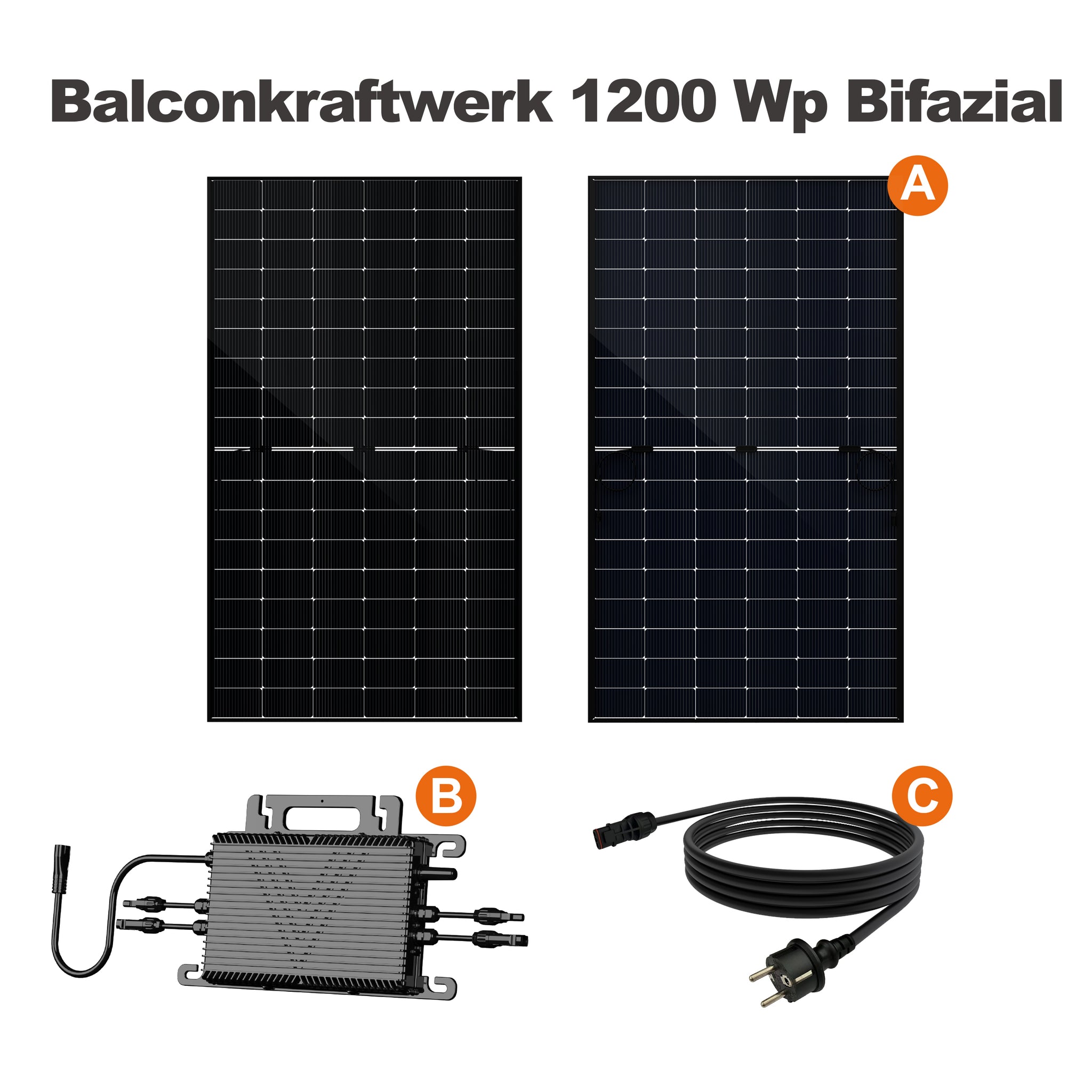 SAKETE Balkonkraftwerk 1000W+200W Glas-Glas Komplettset ohne Halterung