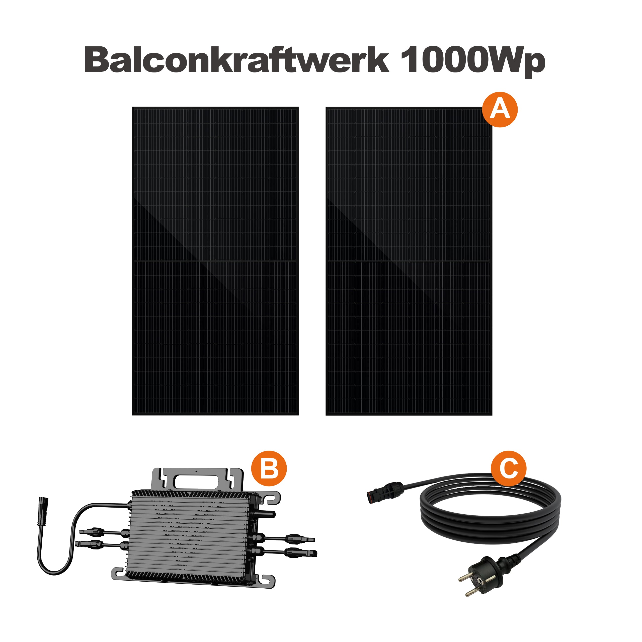 SAKETE Balkonkraftwerk 1000W Einseitiges Glas Komplettset ohne Halterung