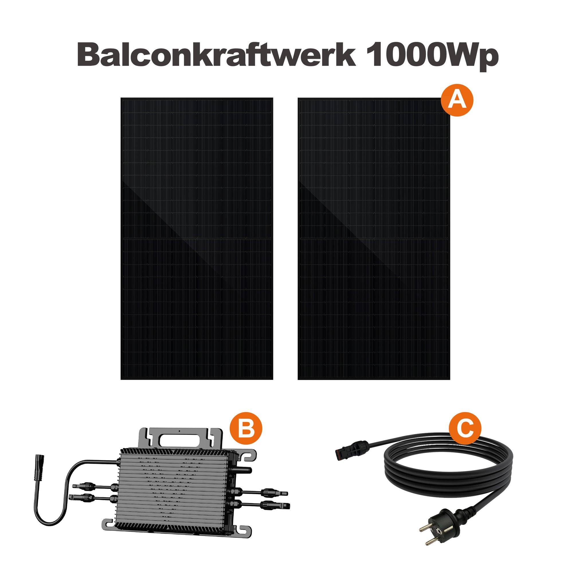 SAKETE Balkonkraftwerk 1000W Einseitiges Glas Komplettset ohne Halterung