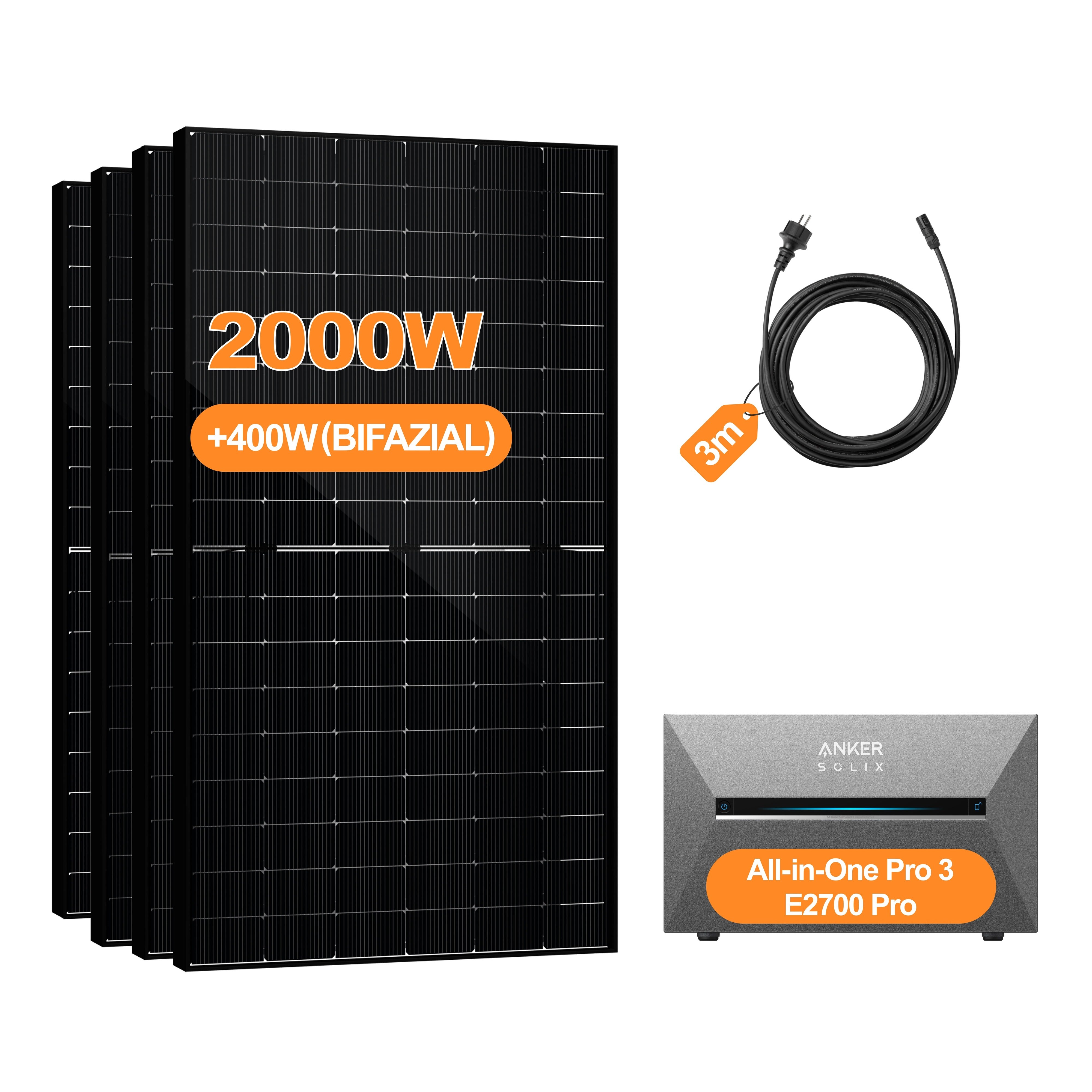 2000W+400W Balkonkraftwerk mit Speicher, Anker Solix Solarbank 3 E2700 Pro 2,68kWh