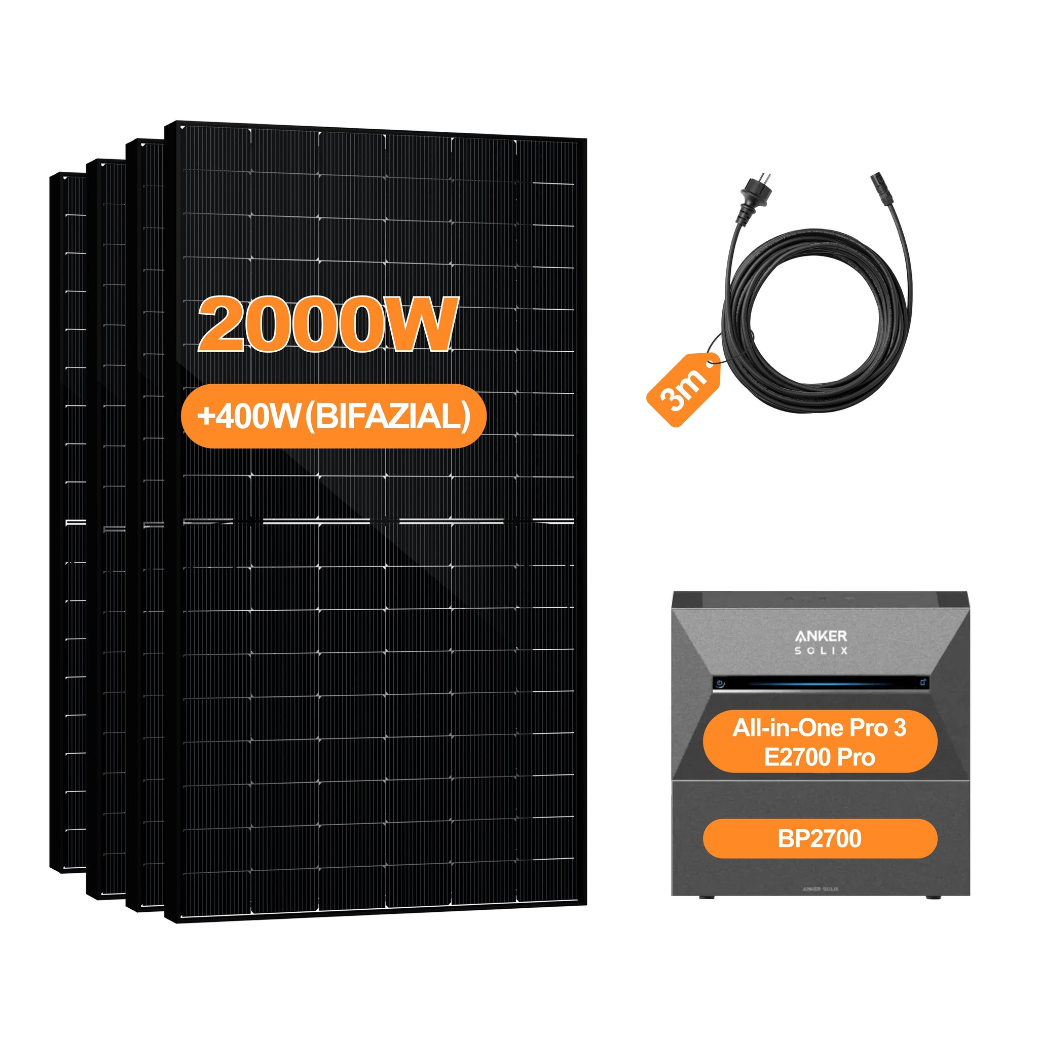 2000W+400W Balkonkraftwerk mit Speicher, Anker Solix Solarbank 3 E2700 Pro 2,68kWh