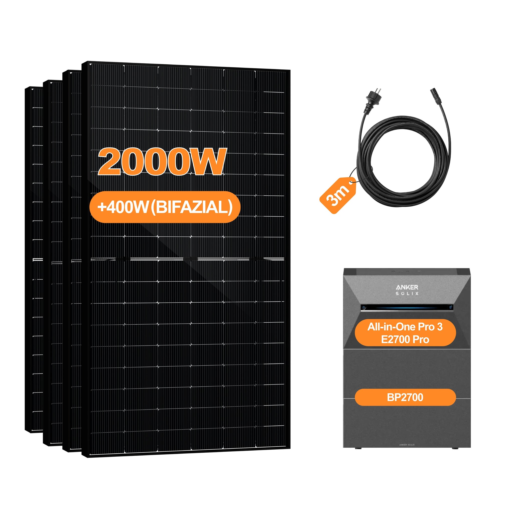 2000W+400W Balkonkraftwerk mit Speicher, Anker Solix Solarbank 3 E2700 Pro 2,68kWh