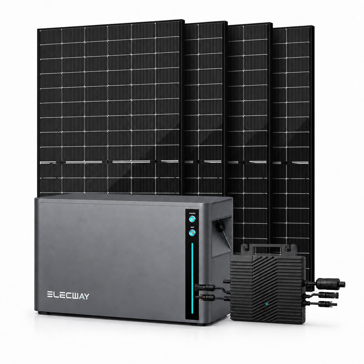 Balkonkraftwerk mit Speicher 2000W+400W – 4× 500W bifazial, Elecway 800W Wechselrichter + S3-20 2,01 kWh
