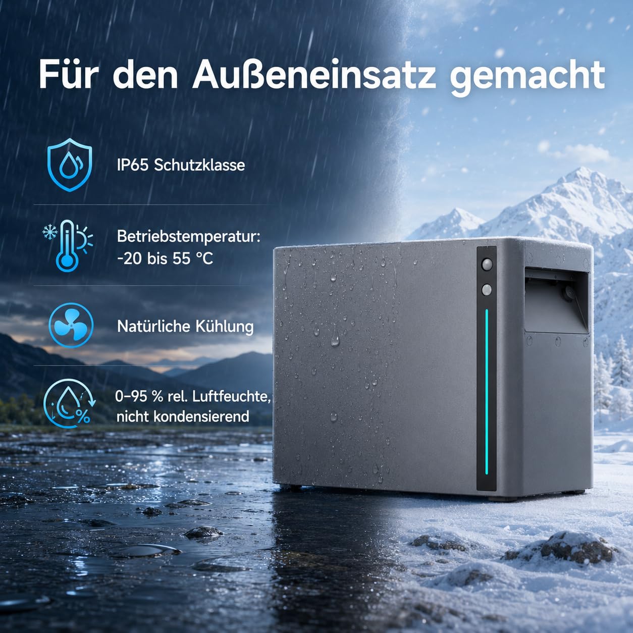 Balkonkraftwerk mit Speicher 2000W+400W – 4× 500W bifazial, Elecway 800W Wechselrichter + S3-20 2,01 kWh