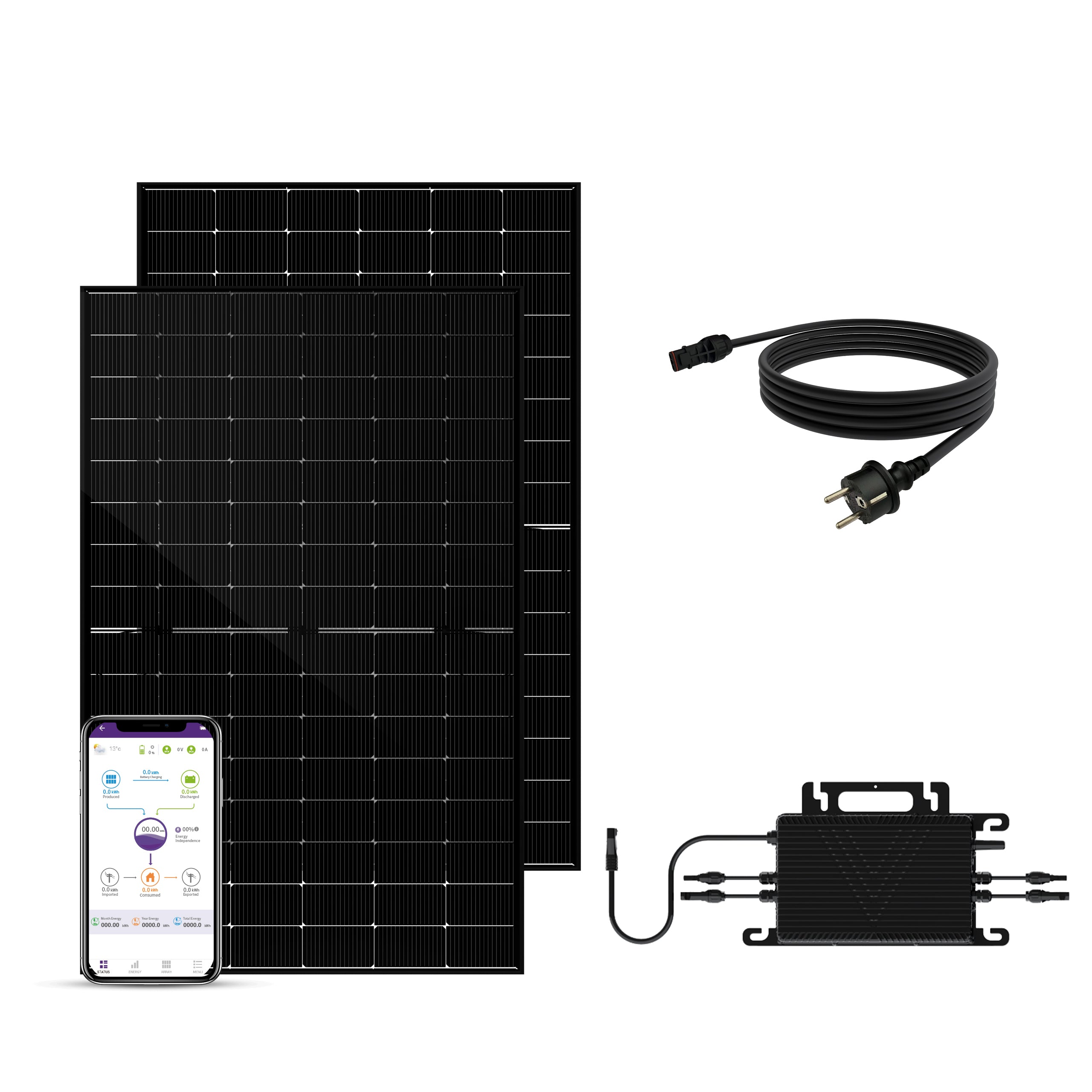 SAKETE Balkonkraftwerk 900W+180W Glas-Glas Komplettset ohne Halterung