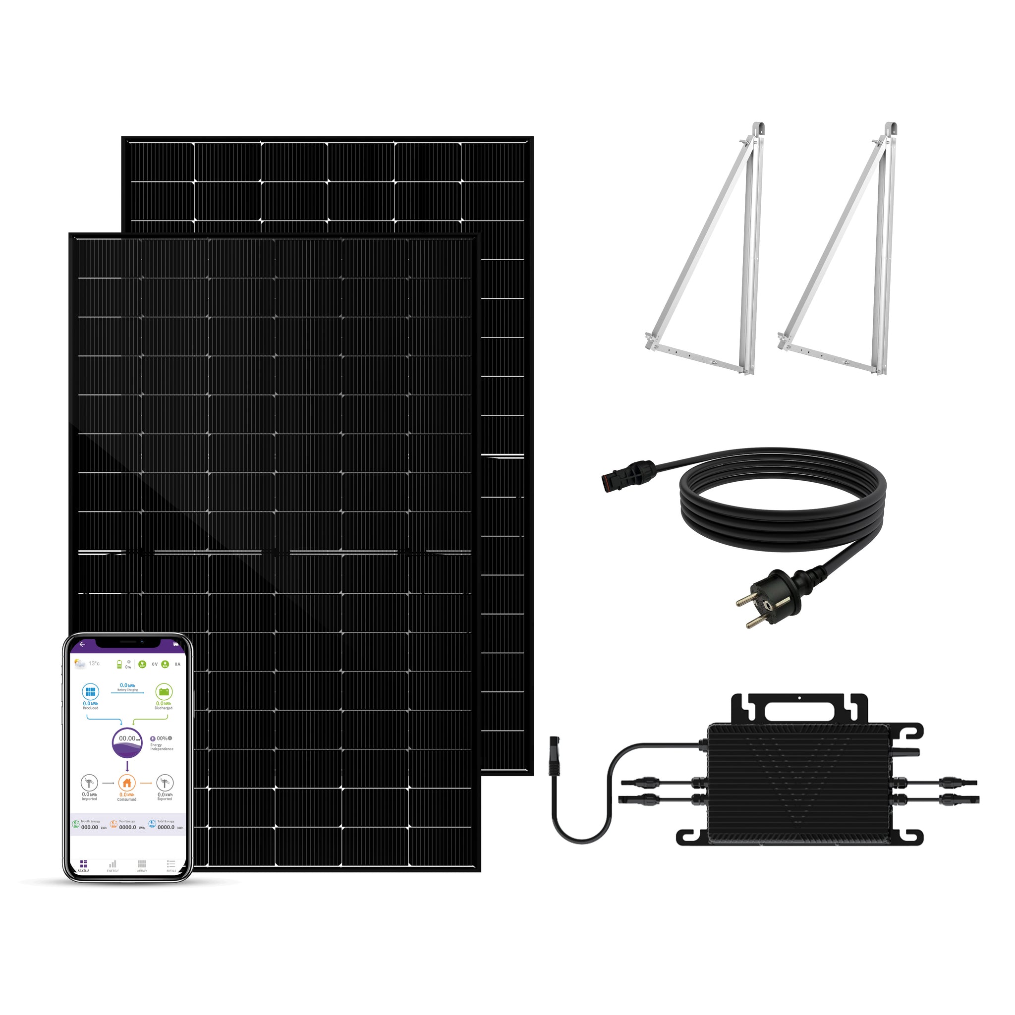 SAKETE Balkonkraftwerk 900W+180W Glas-Glas Komplettset mit 3in1 Halterung