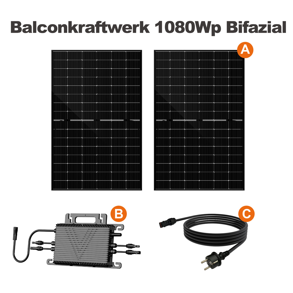 SAKETE Balkonkraftwerk 900W+180W Glas-Glas Komplettset ohne Halterung