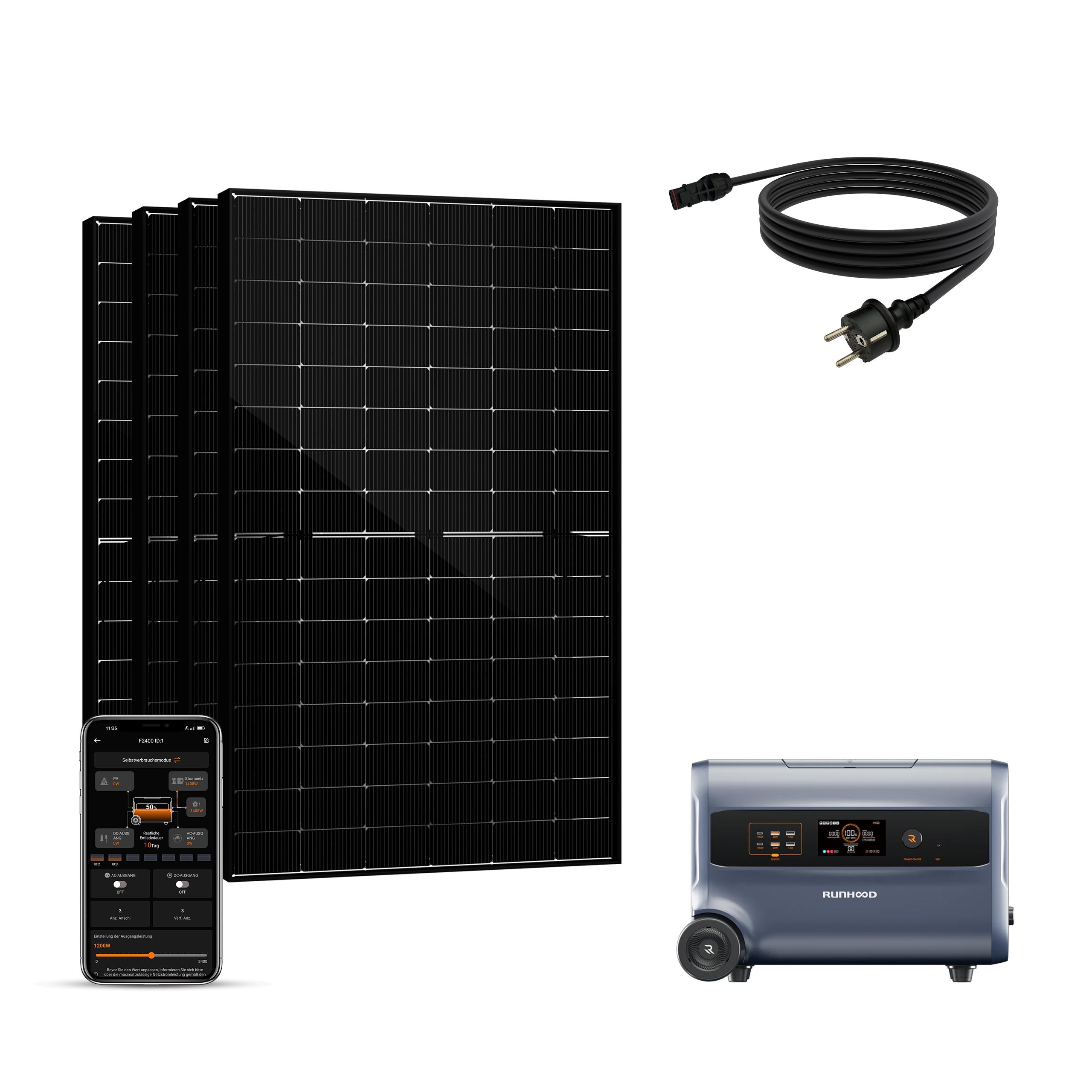 Balkonkraftwerk mit Speicher 1800W+360W - inkl. RUNHOOD F2400 (3 IN 1)