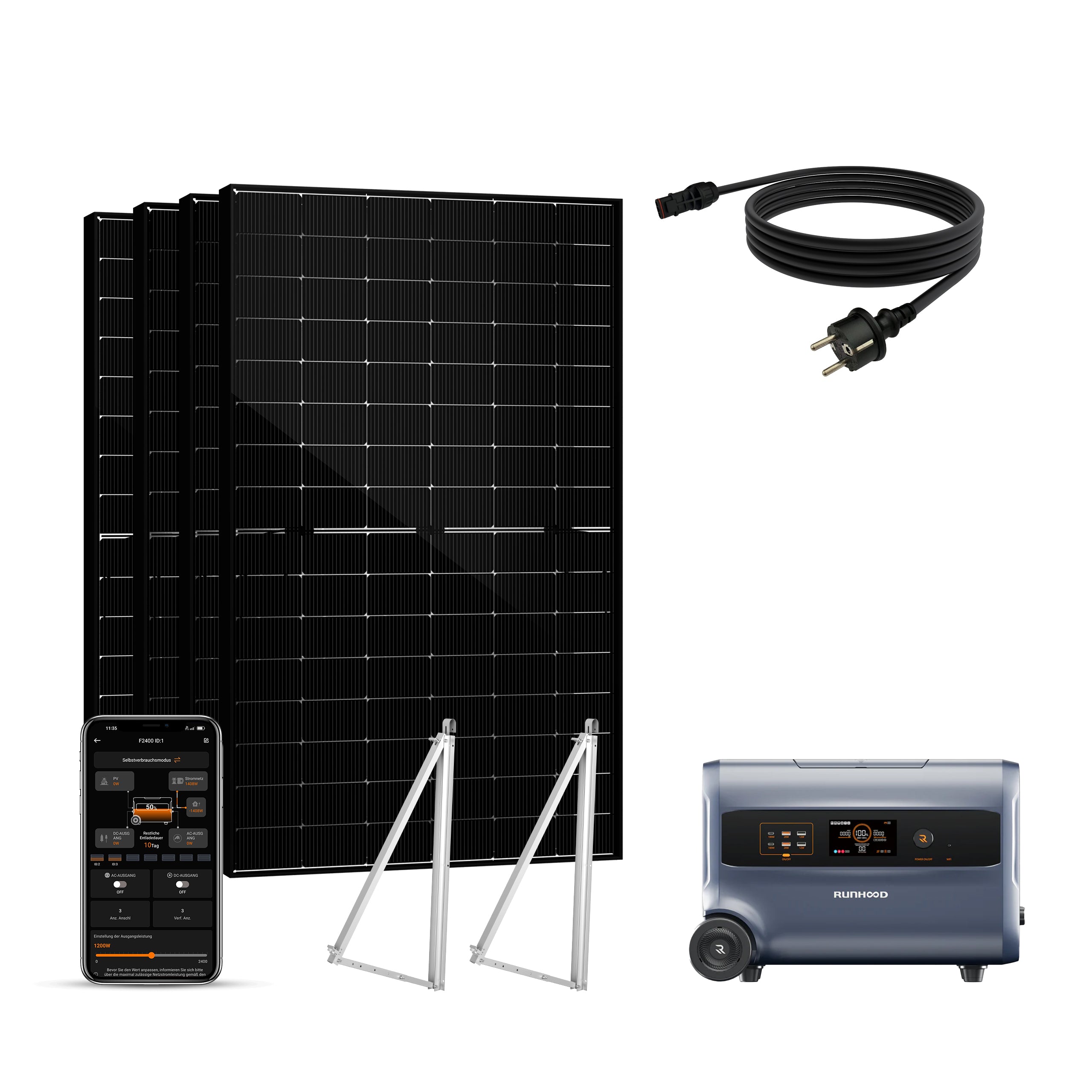 Balkonkraftwerk mit Speicher 1800W+360W - inkl. RUNHOOD F2400 (3 IN 1)