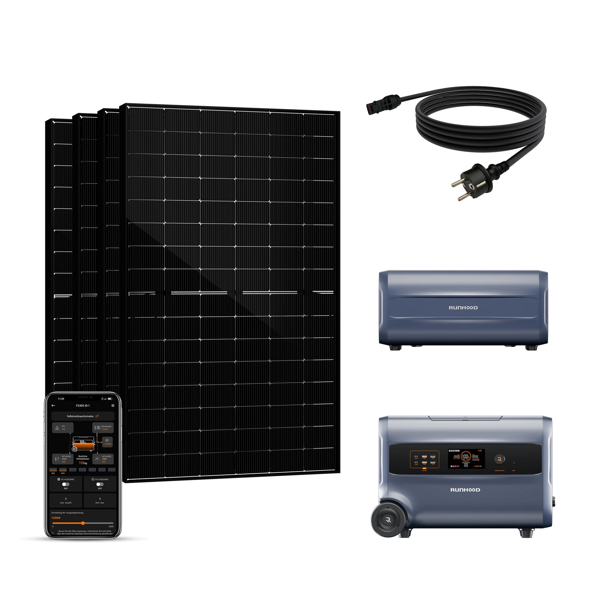 Balkonkraftwerk mit Speicher 1800W+360W - inkl. RUNHOOD F2400 (3 IN 1)