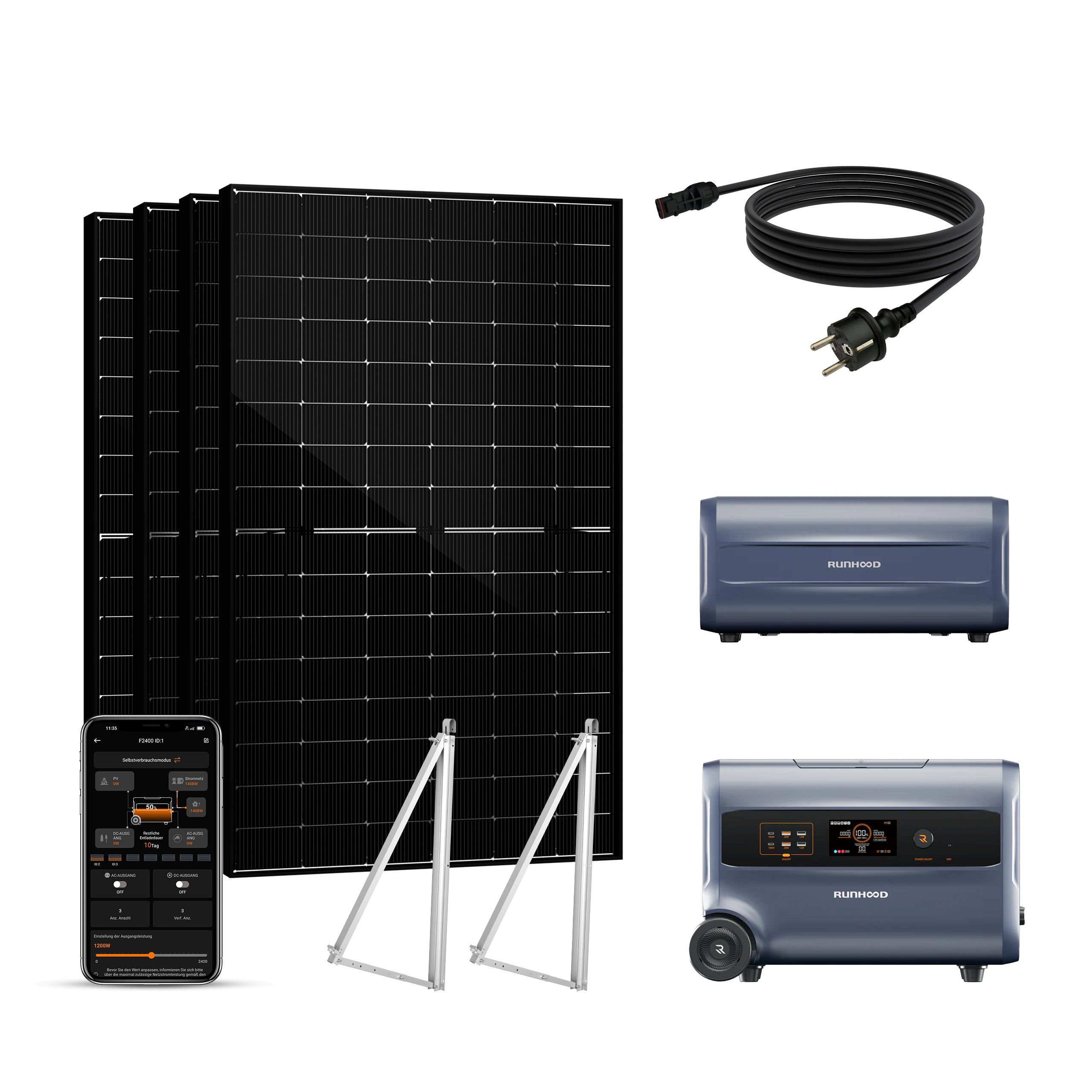 Balkonkraftwerk mit Speicher 1800W+360W - inkl. RUNHOOD F2400 (3 IN 1)