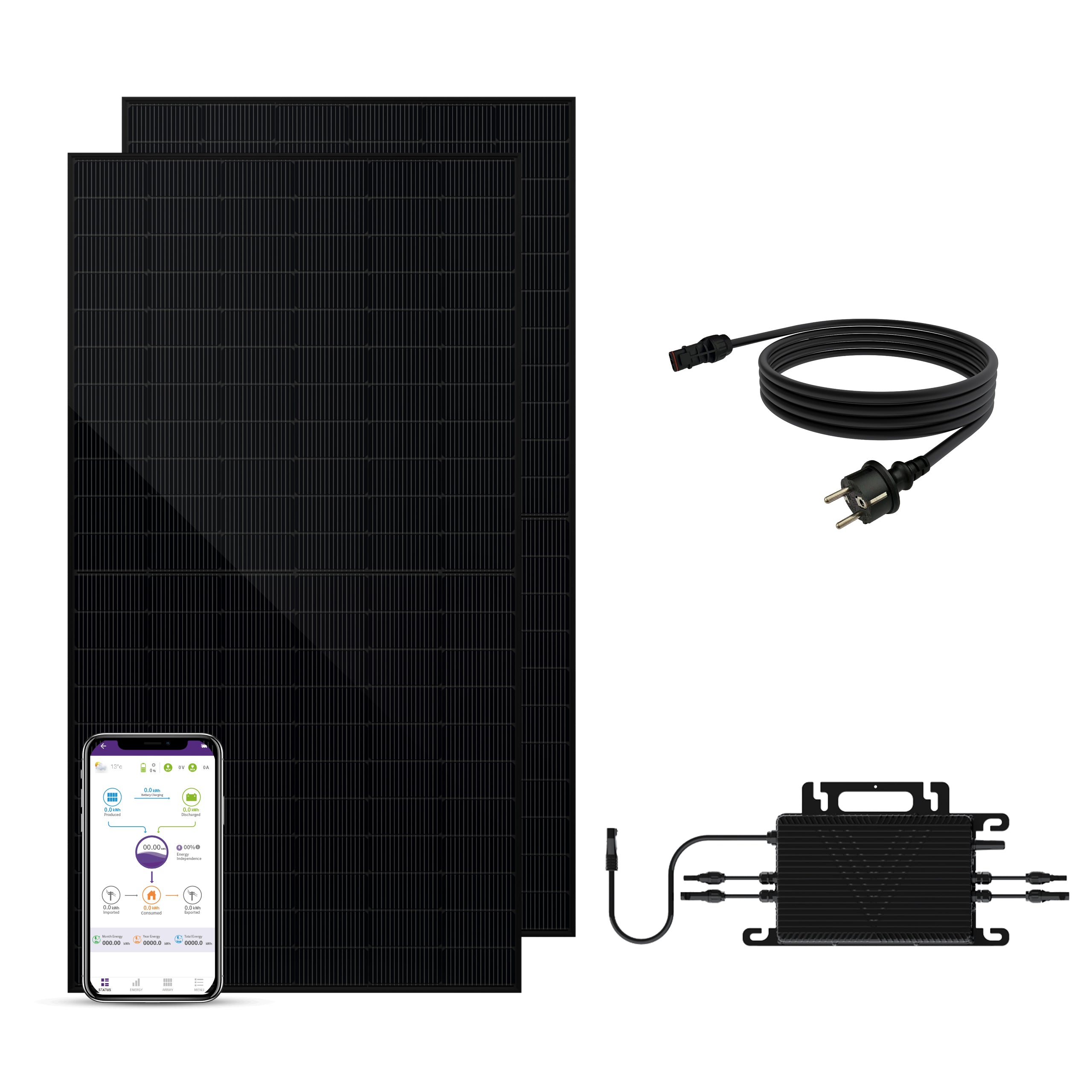 SAKETE Balkonkraftwerk 1000W Einseitiges Glas Komplettset ohne Halterung