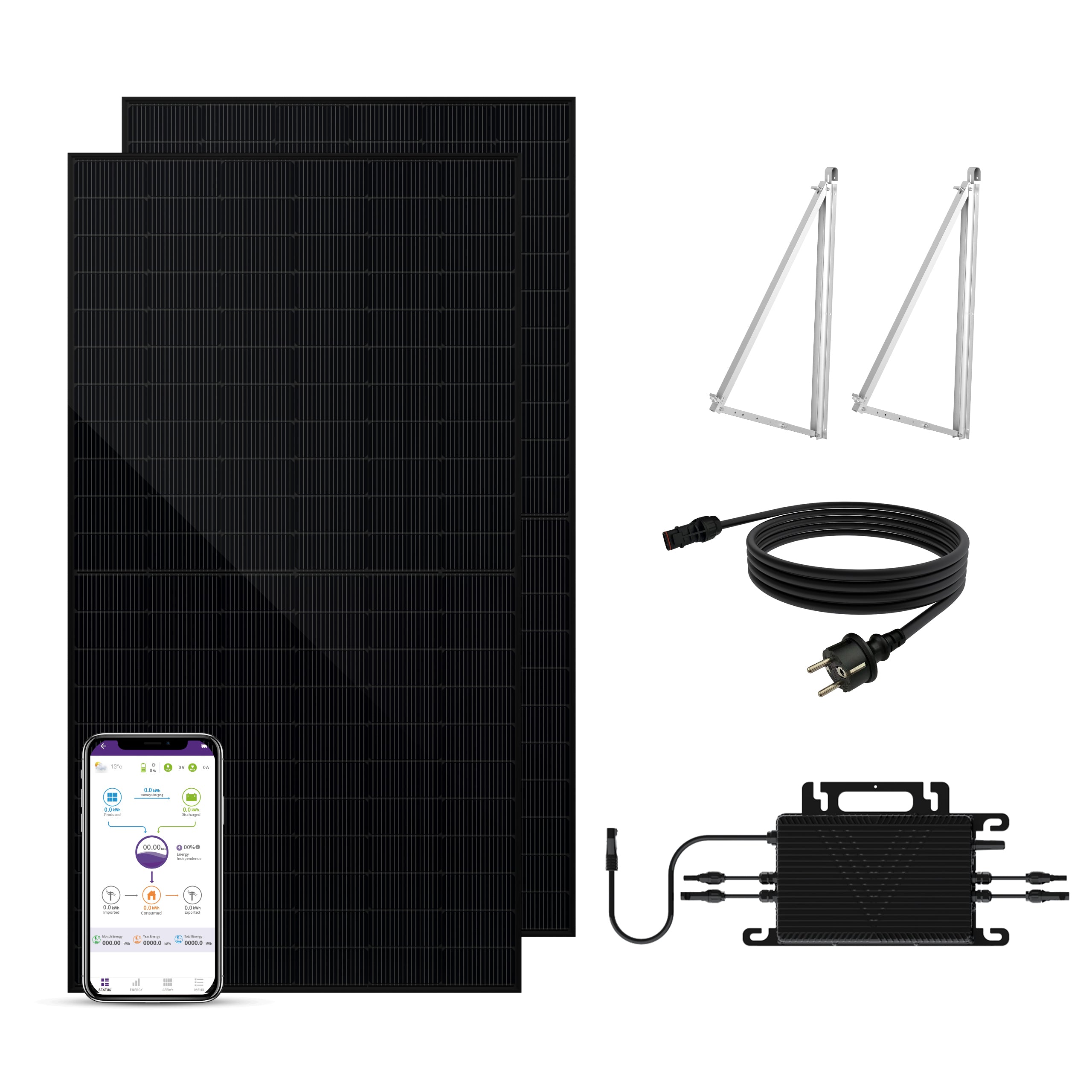 SAKETE Balkonkraftwerk 1000W Einseitiges Glas Komplettset mit 3in1 Halterung