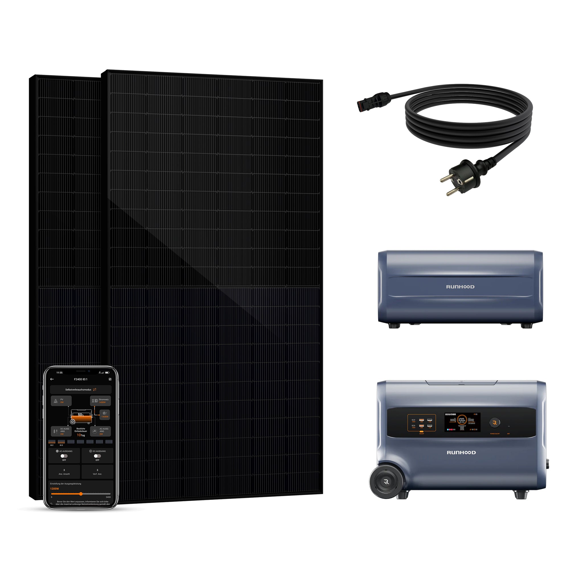Balkonkraftwerk mit Speicher 1000W - inkl. RUNHOOD F2400 (3 IN 1)