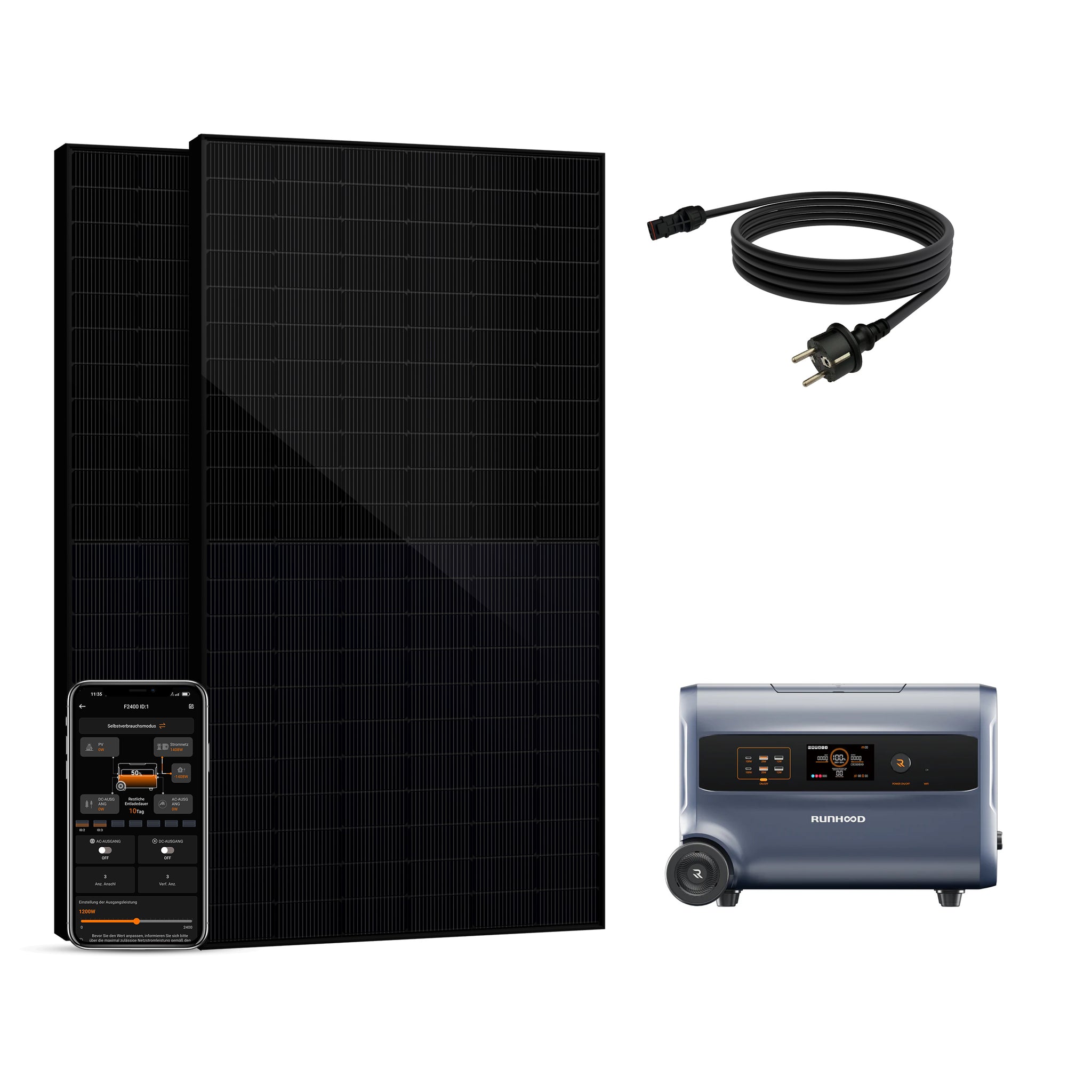 Balkonkraftwerk mit Speicher 1000W - inkl. RUNHOOD F2400 (3 IN 1)