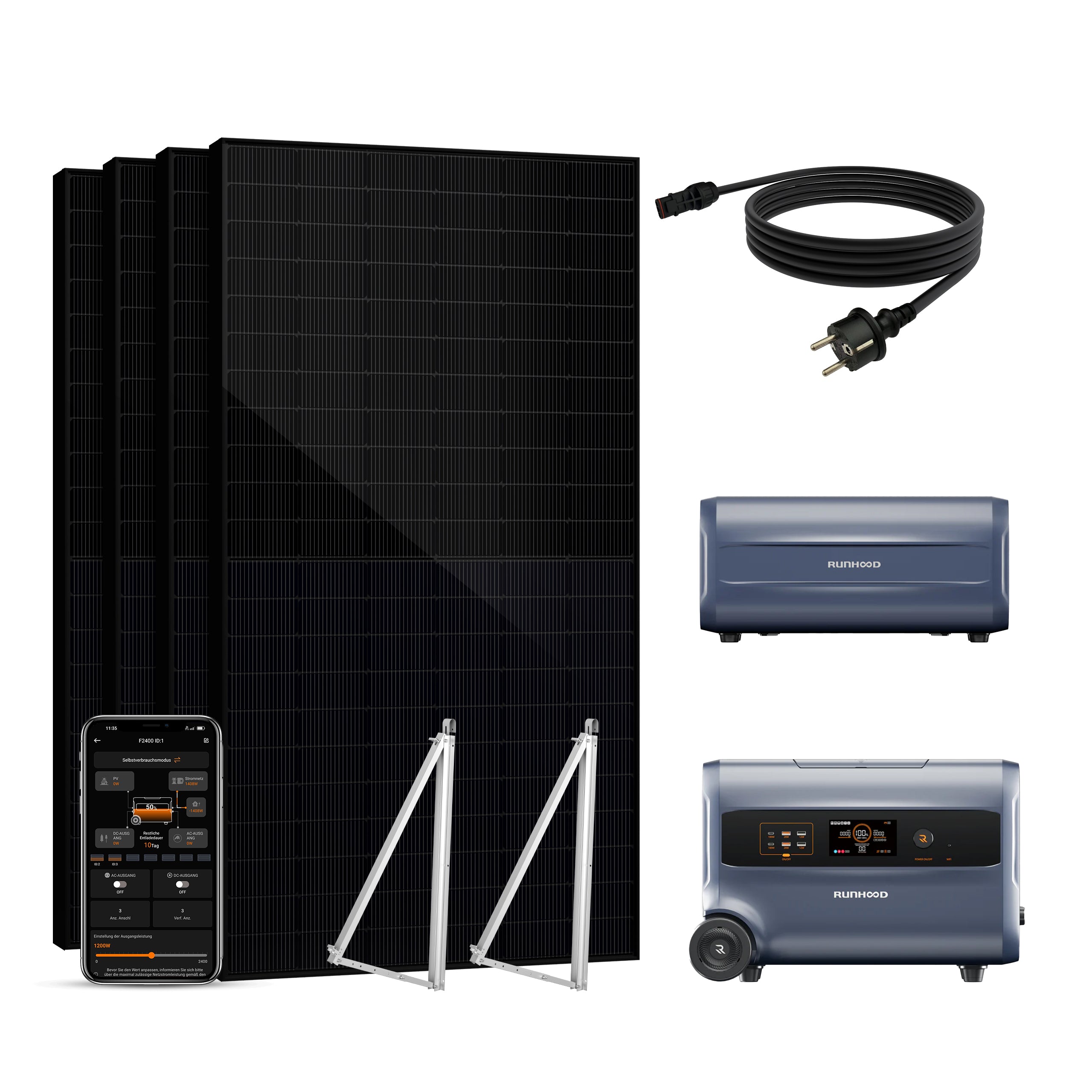 Balkonkraftwerk mit Speicher 2000W - inkl. RUNHOOD F2400 (3 IN 1)