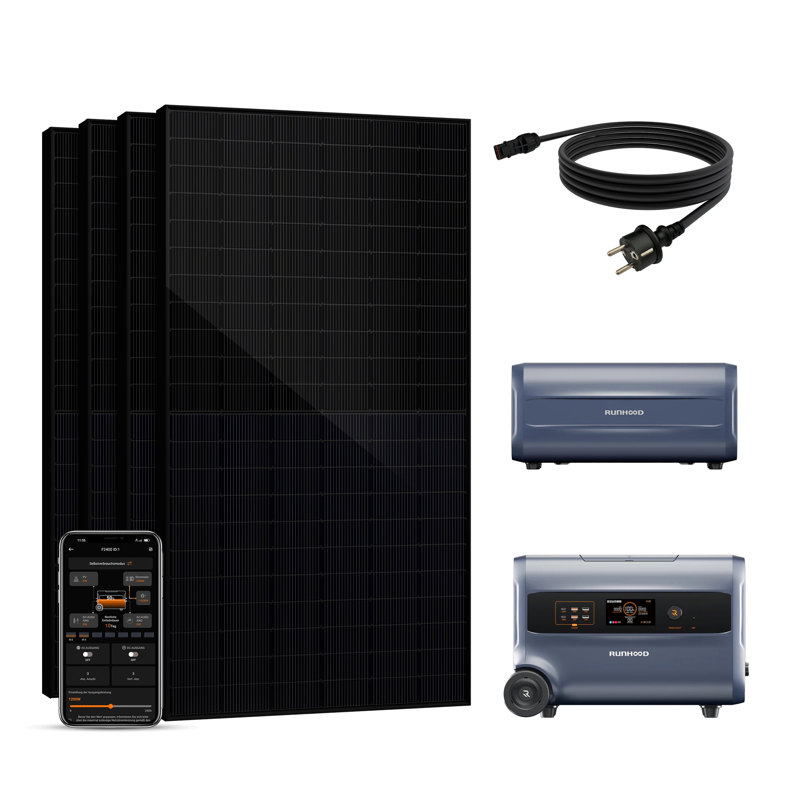 Balkonkraftwerk mit Speicher 2000W - inkl. RUNHOOD F2400 (3 IN 1)
