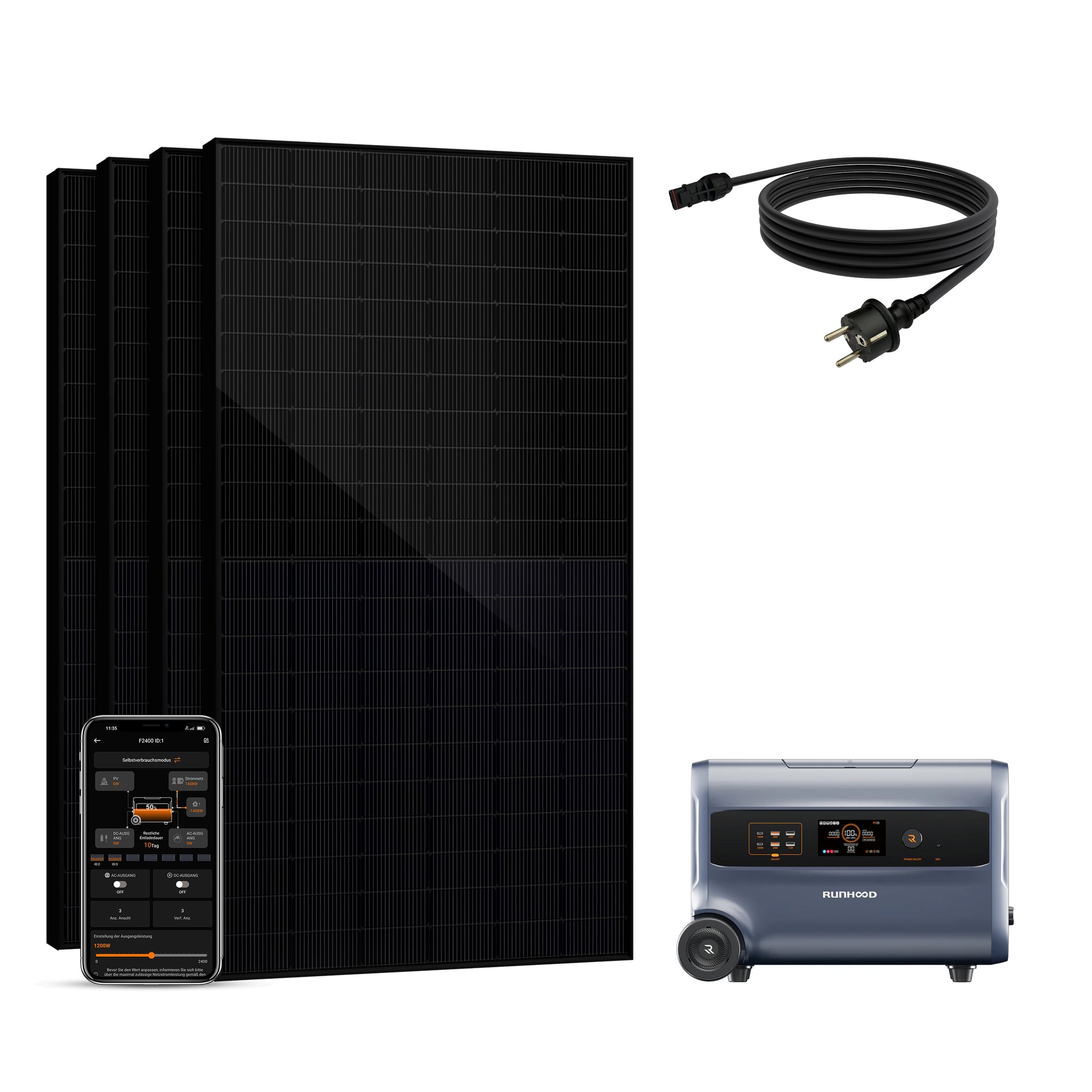 Balkonkraftwerk mit Speicher 2000W - inkl. RUNHOOD F2400 (3 IN 1)