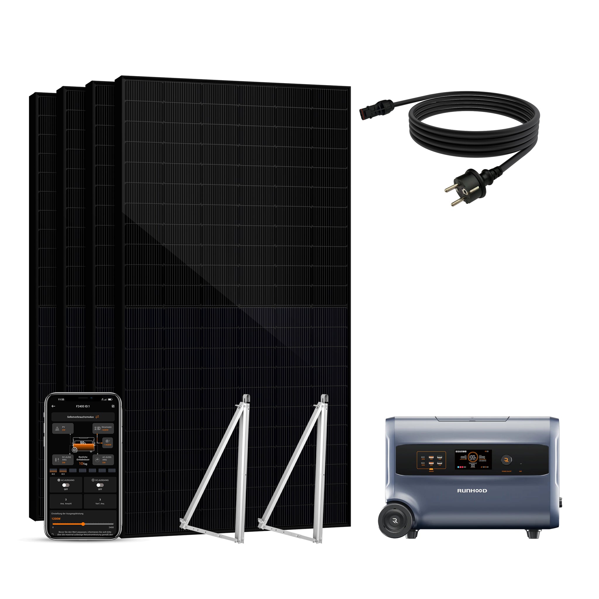 Balkonkraftwerk mit Speicher 2000W - inkl. RUNHOOD F2400 (3 IN 1)