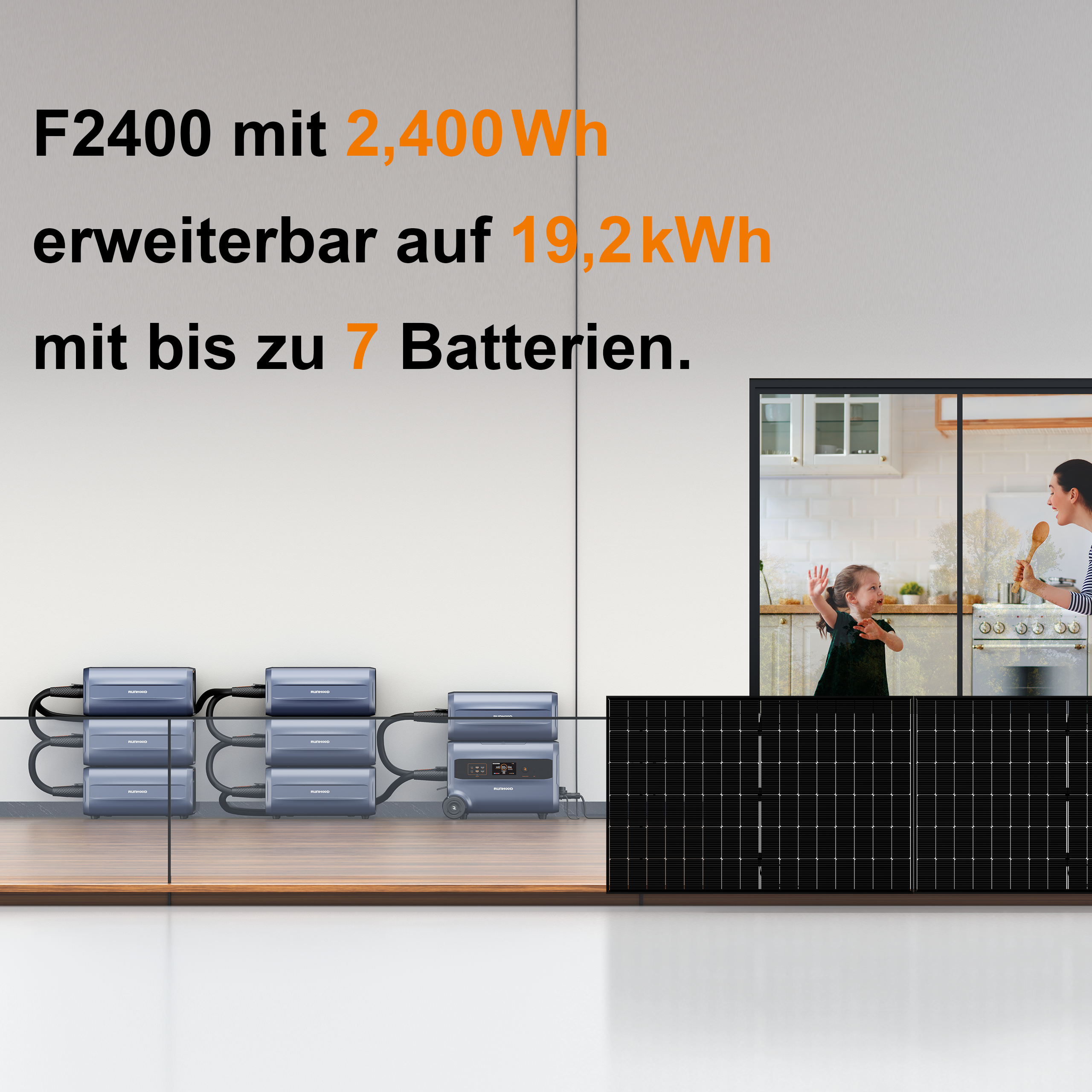 Balkonkraftwerk mit Speicher 900W+180W - inkl. RUNHOOD F2400 (3 IN 1)