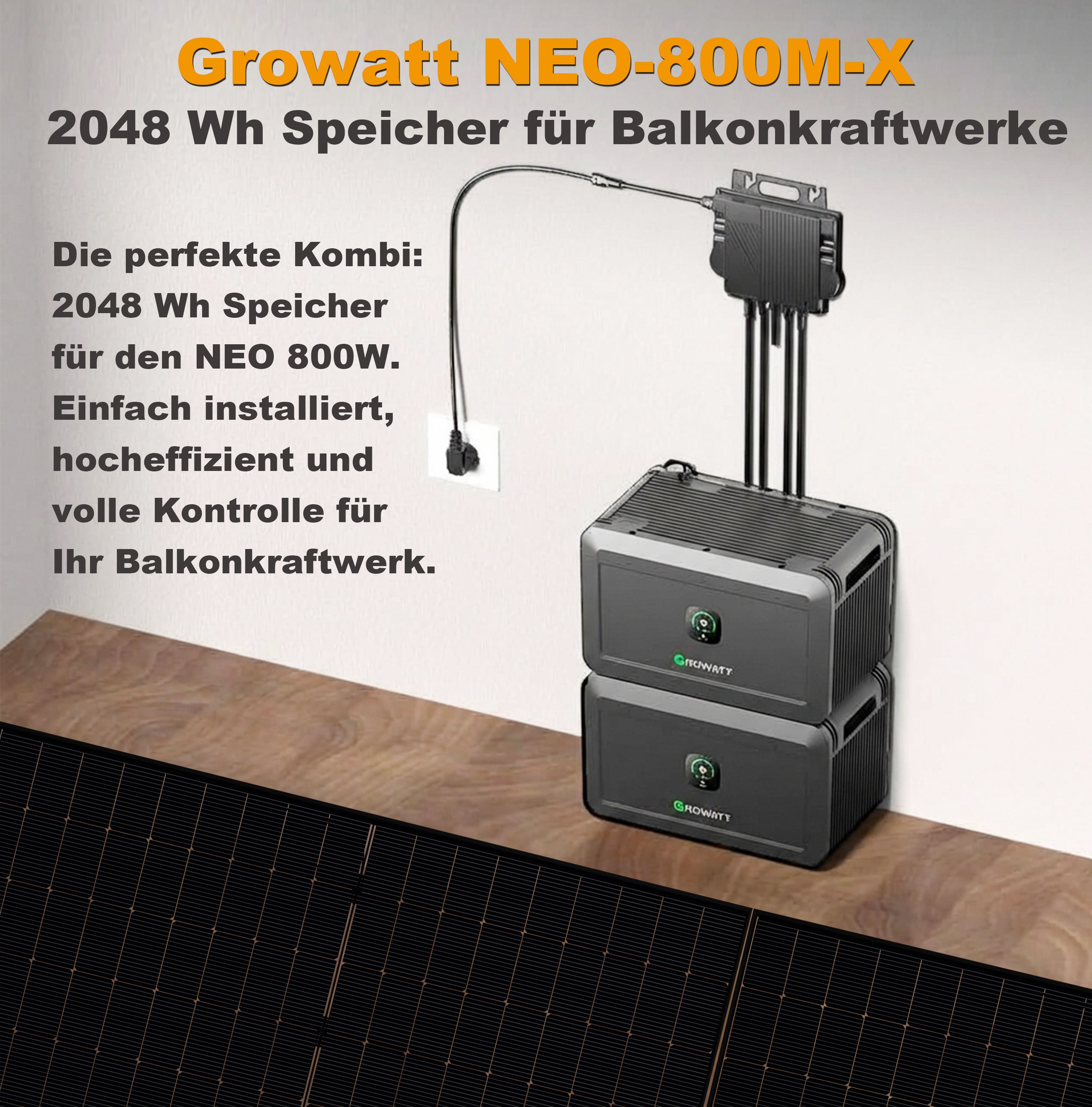 Balkonkraftwerk mit Speicher 1000W - Growatt NOAH 2000 with NEO 800M-X