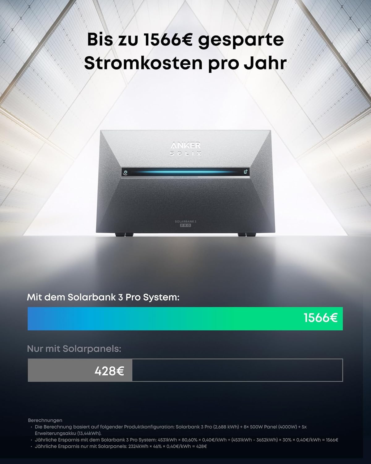 2000W+400W Balkonkraftwerk mit Speicher, Anker Solix Solarbank 3 E2700 Pro 2,68kWh