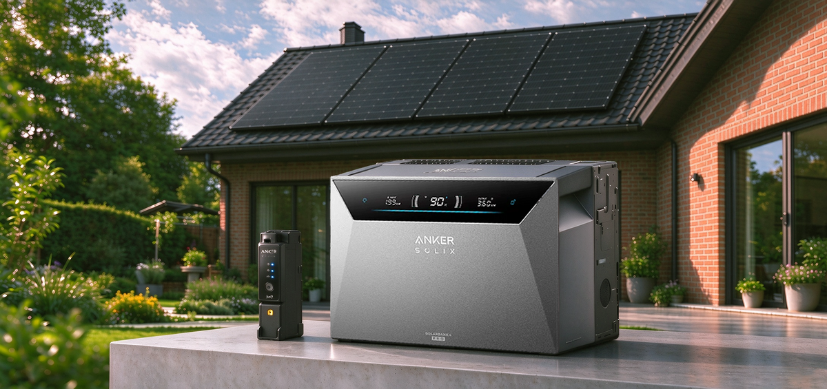 Anker SOLIX Speicher mit Smart Meter im Zuhause mit Solarmodulen